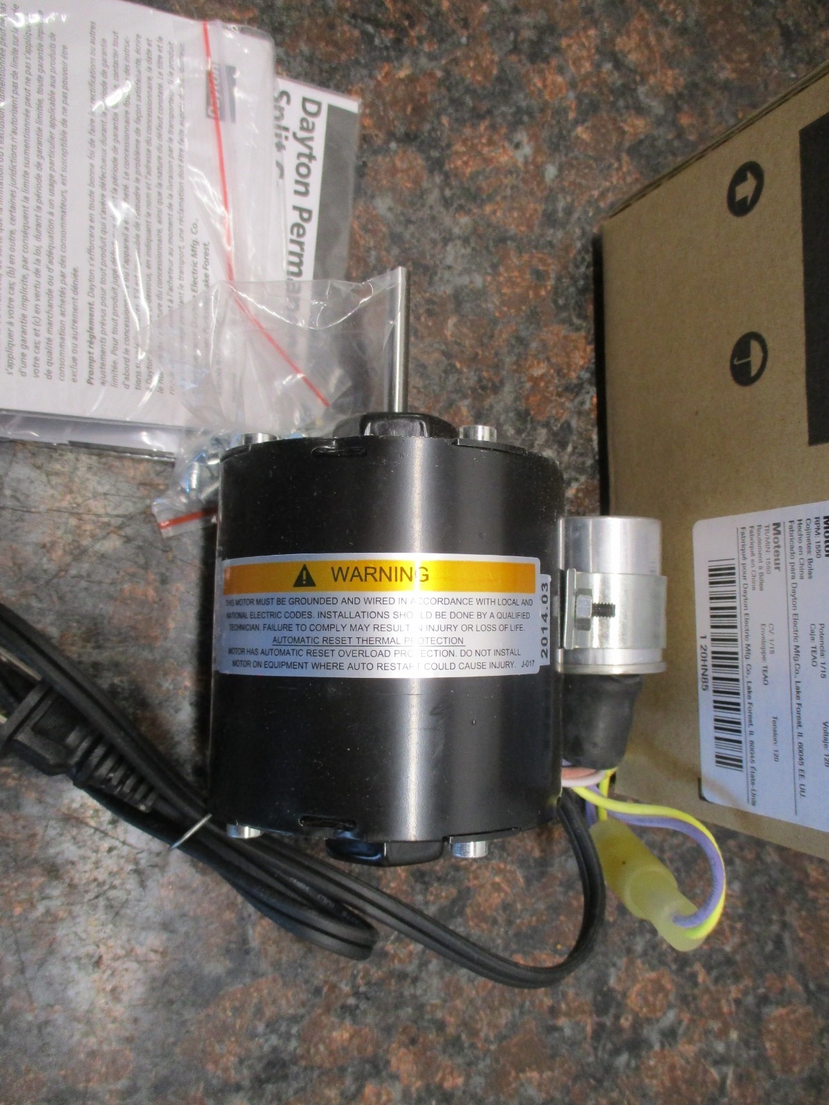 NEW Dayton 20HN85 HVAC Motor 1550RPM 1/15HP 120V 60HZ 1PH FREE SHIPPING