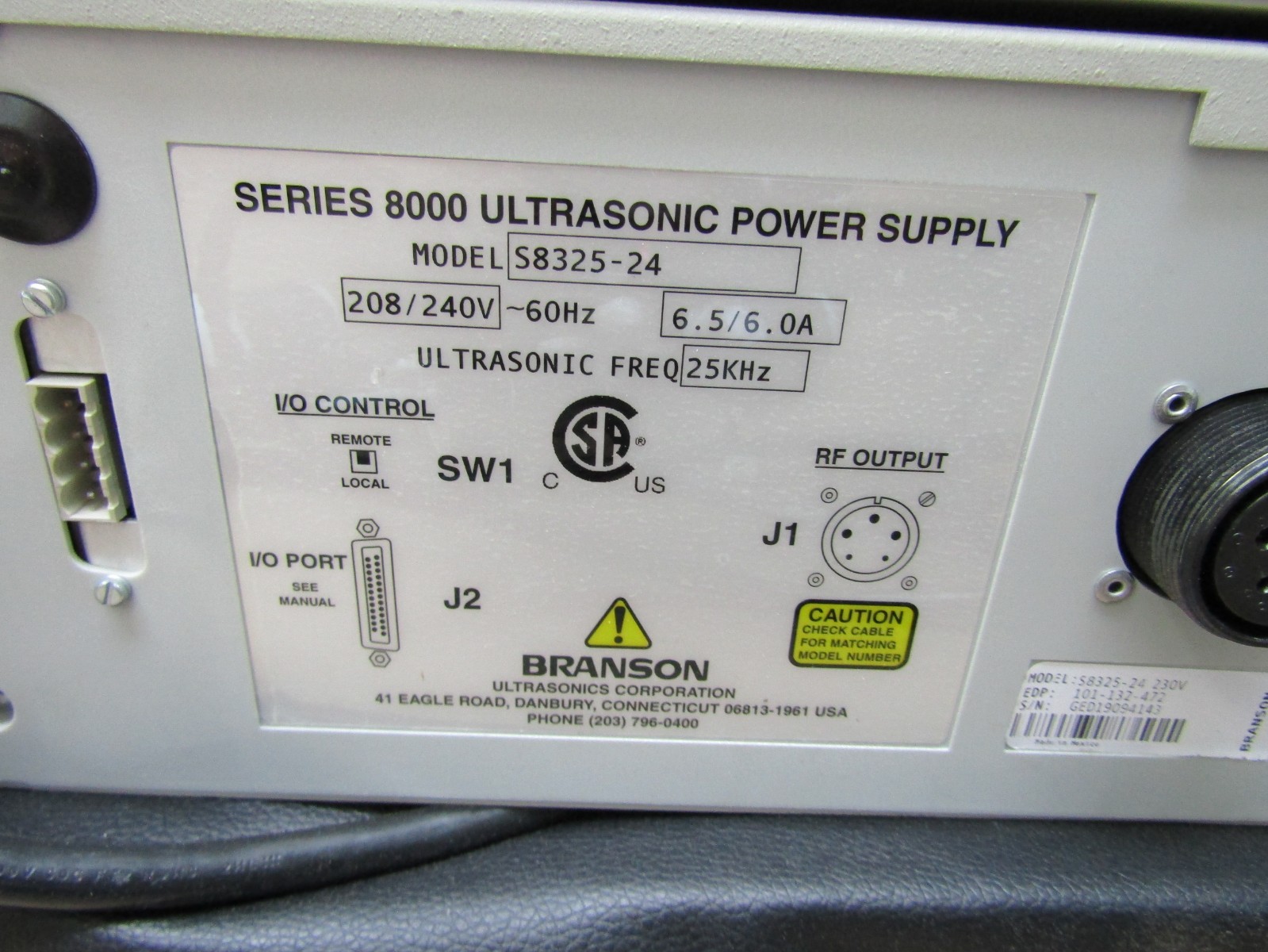 EMERSON BRANSON 8300 ULTRASONIC POWER SUPPLY MODEL S8325-24 240V 6A 25kHz