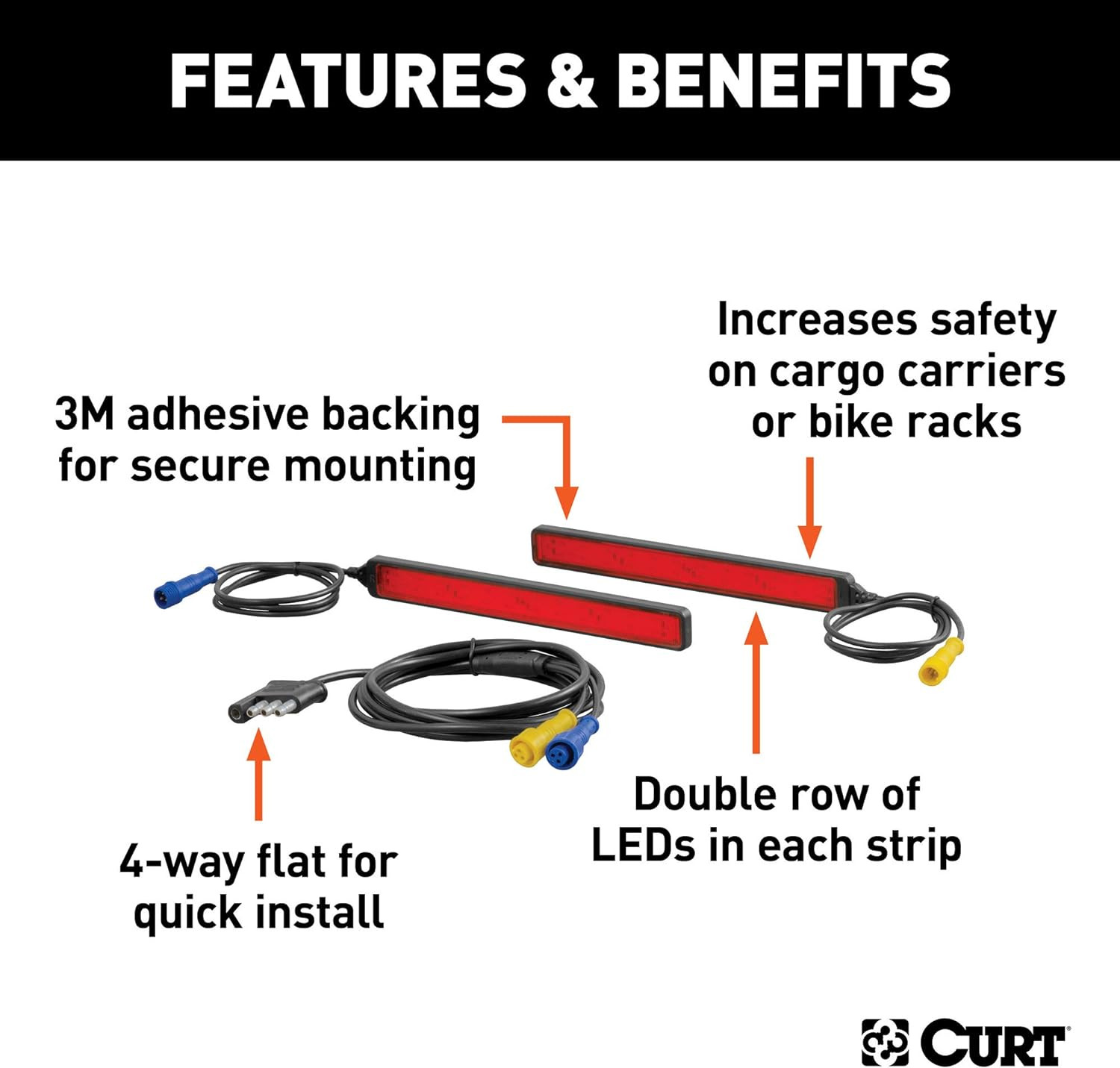 Auxiliary Automotive LED Light Strips for Hitch Cargo Carrier, Bike Rack, 2-Pack
