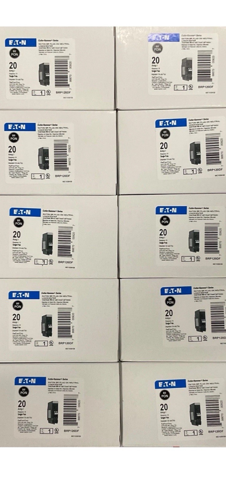 10PCS CUTLER HAMMER EATON BRP120DF 20A AFCI/GFCI PLUG ON NEUTRAL NEW IN BOX