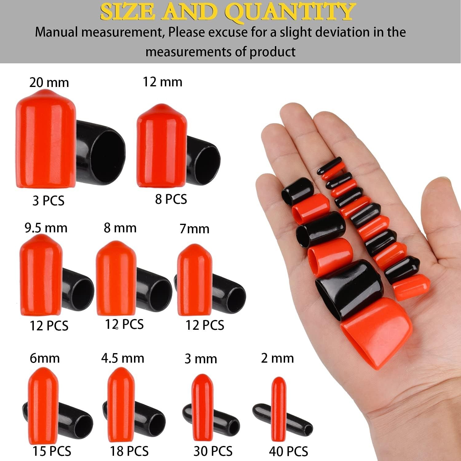 300 Pieces Rubber End Caps, Vinyl End Caps Black and Red Screw Bolt Screw Rubber