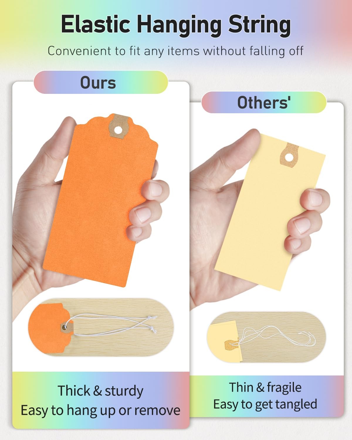 Uniclife 72 Pcs Blank Shipping Tags with Elastic 4.7″ x 2.36″, Rainbow Colors