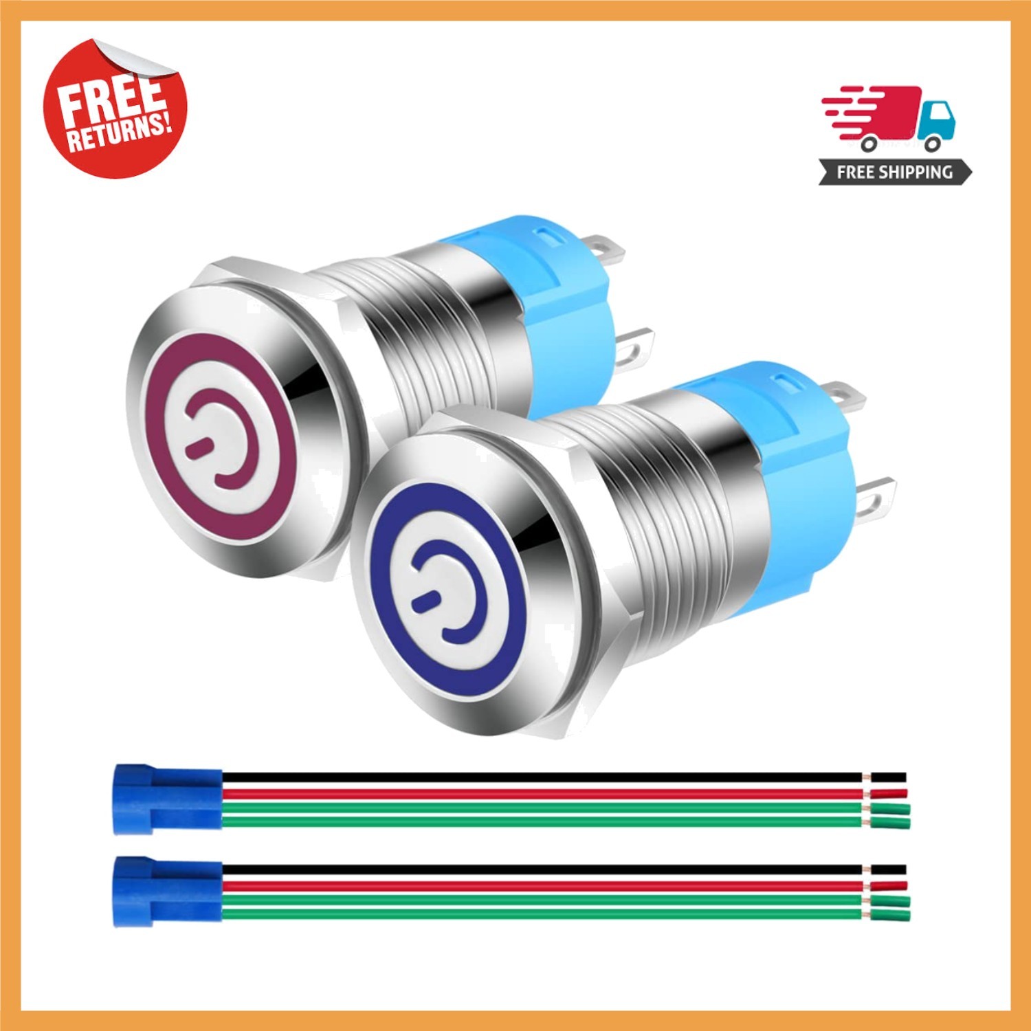 Latching 2PCS Stainless Steel Push Button Switch with LED and Protection