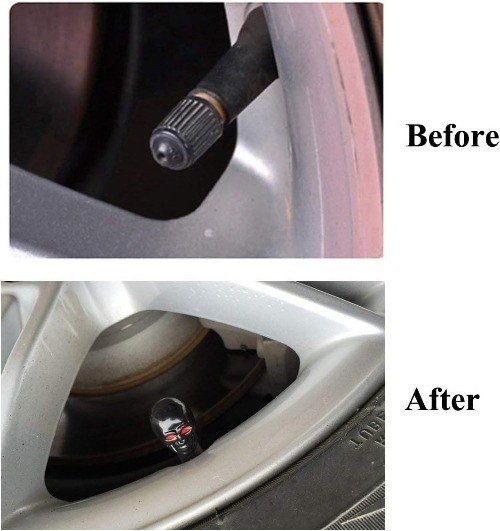Black Skull Style Anti-Rust Valve Stem Caps with Copper Core for Color: Black