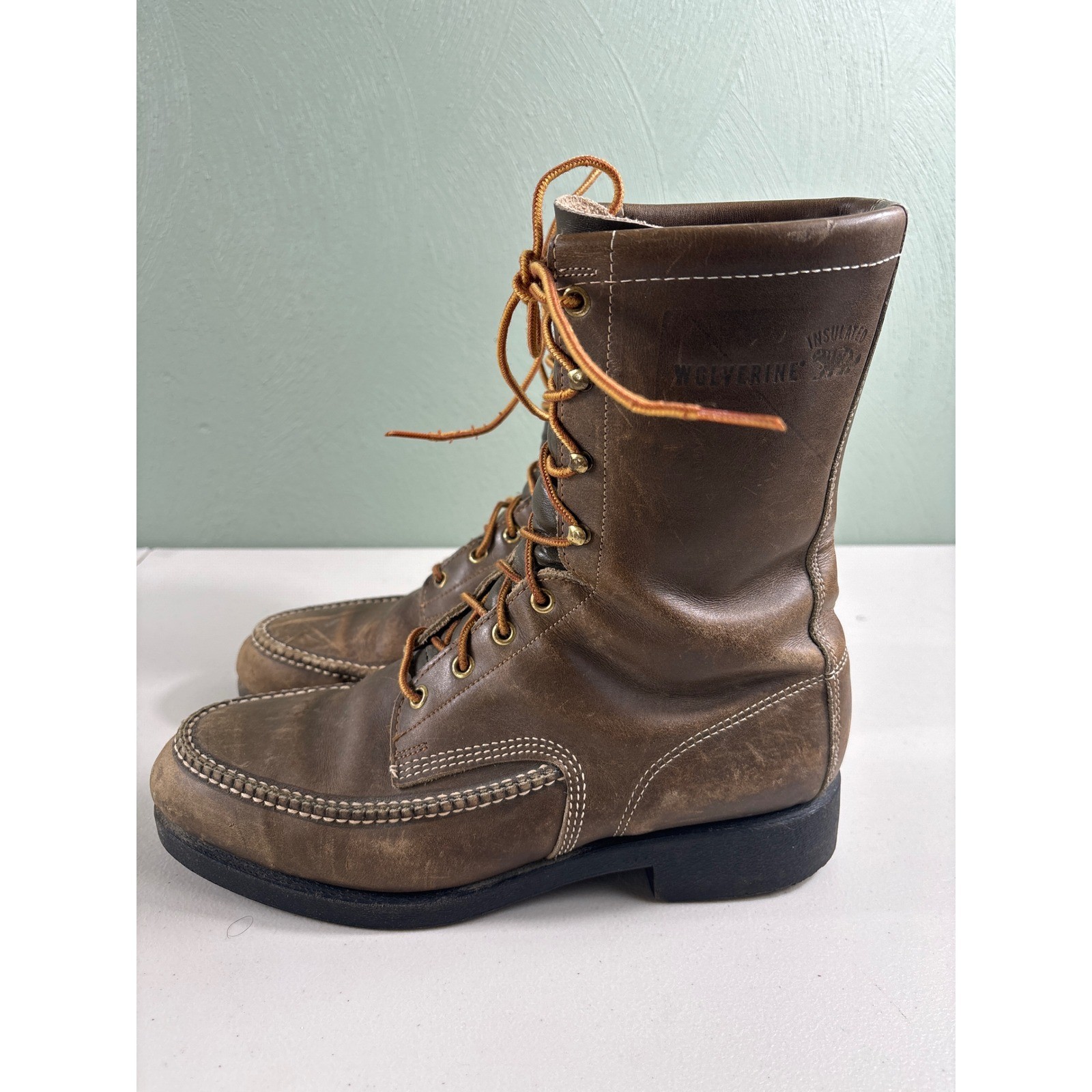 Wolverine Insulated Work Boots Men’s 9.5 Wide Brown Leather Lace Up Oil Proof