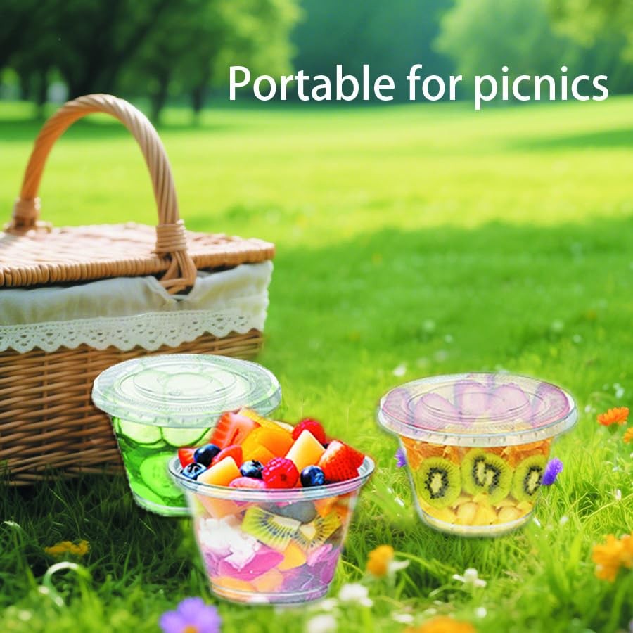 50 Sets 9 Oz Clear Disposable Plastic Portion Cups With Lids, Disposable Cups…