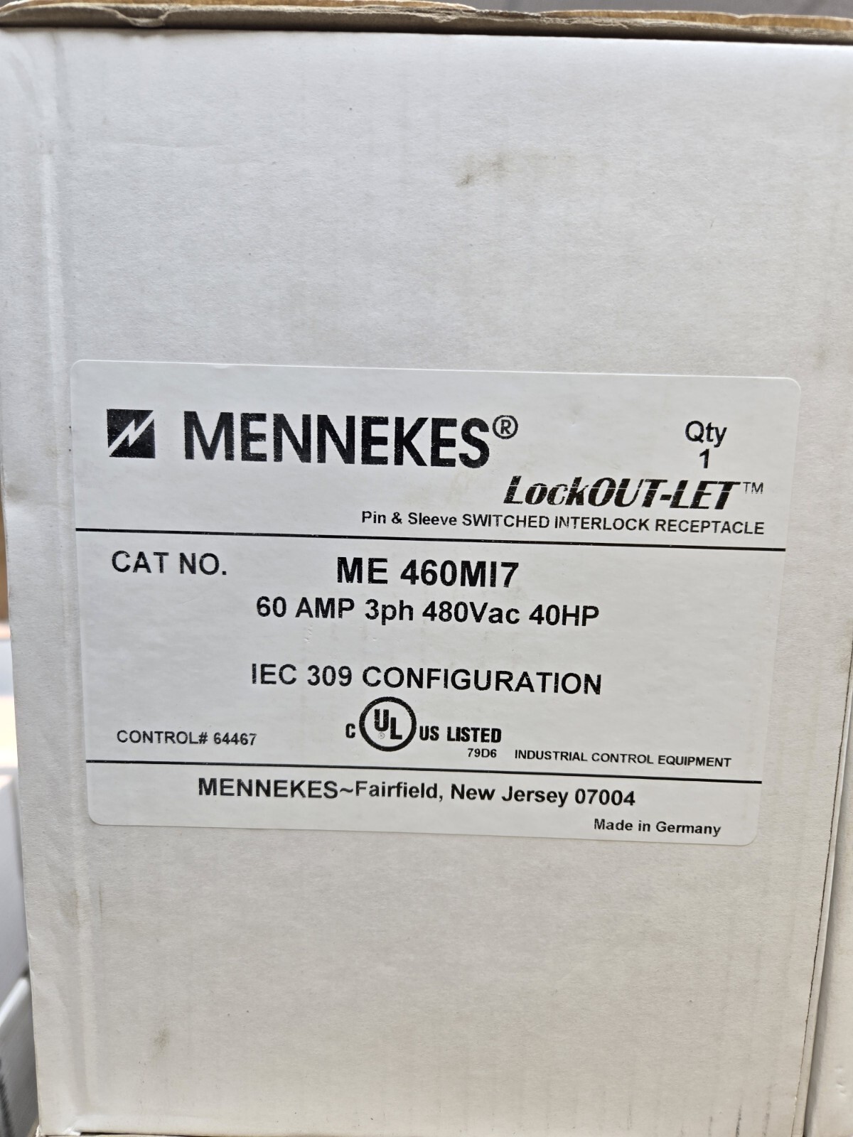ME 460MI7 MENNEKES 60A 480V 3P LOCKOUT-LET NEW IN BOX 32 AVAILABLE FREE SHIP