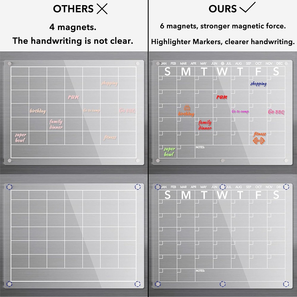 17×12 Acrylic Magnetic Dry Erase Board Calendar for Fridge, Clear Month Planner