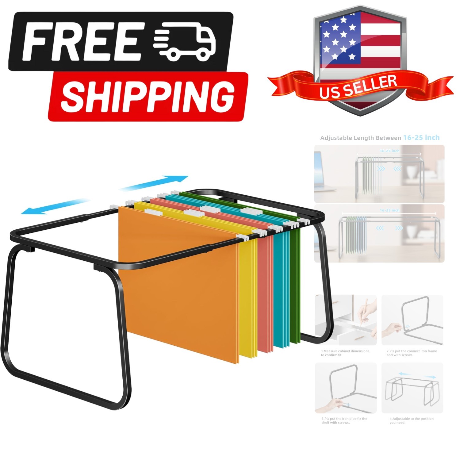 Hanging File Folder Frame, Adjustable Letter Size File Holder 16-25 Inches, M…