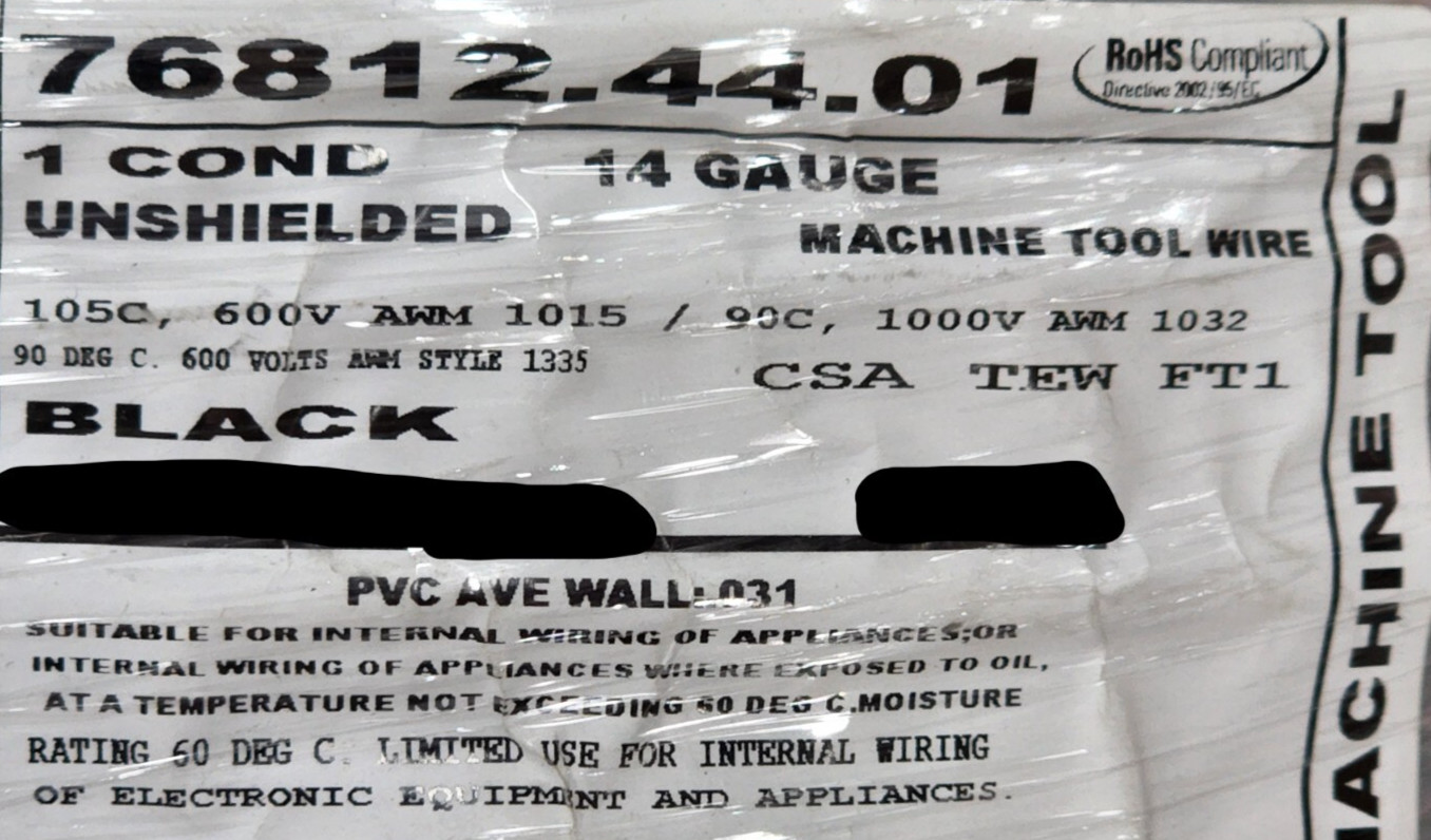 Carol 76812 #14awg Stranded Bare Copper PVC Hook Up Wire AWM MTW 600V Black/50ft