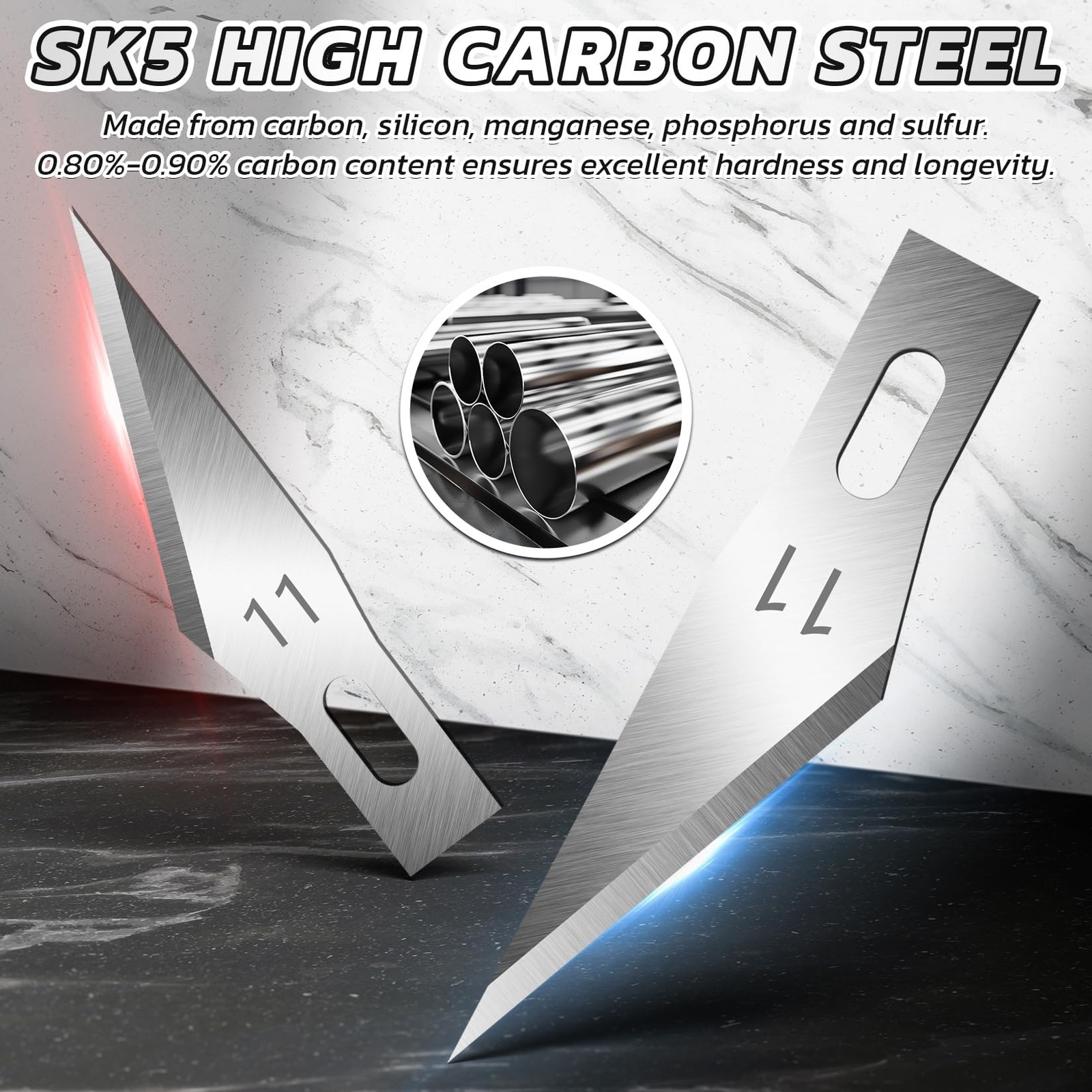 Diyself 50 Pcs Exacto Knife Blades High Carbon Steel 11 Blades Refill Art Blade