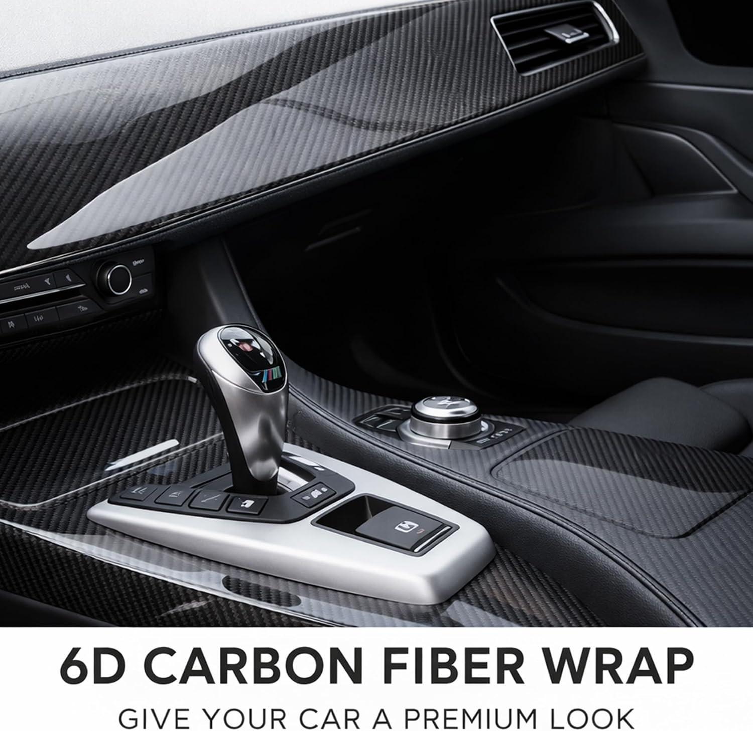 6D Carbon Fiber Vinyl Wrap, 1Ft X 5Ft High Gloss Self-Adhesive Vinyl Film