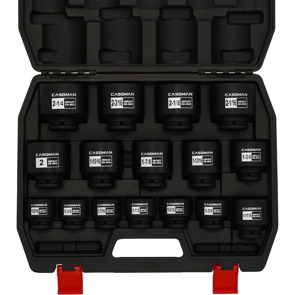 16PCS 1/2 Drive Shallow Spindle Axle Nut Impact Socket Set, 6-Point, Large