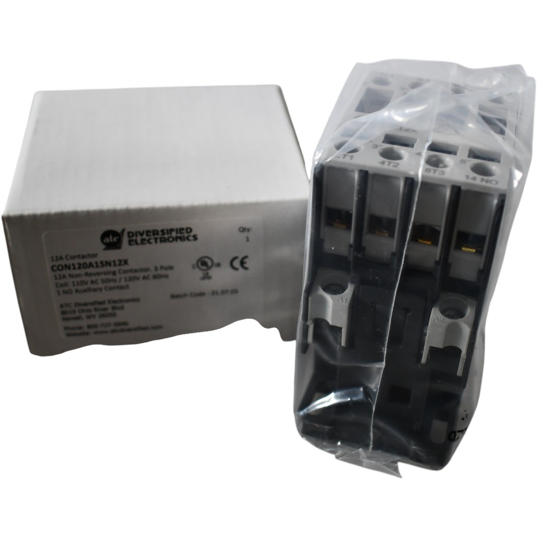 NEW ATC Diversified CON120A1SN12X 3 Pole 12A Contactor 120V AC Coil 1NO