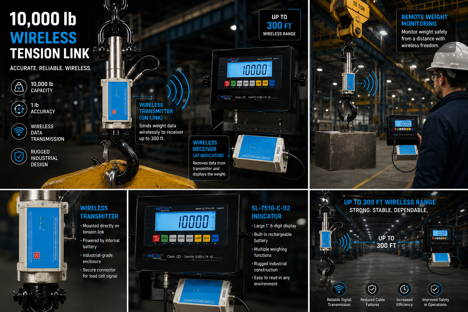 SellEton 10,000 lb Wireless Crane Scale System Digital Remote Indicator 300ft Ra