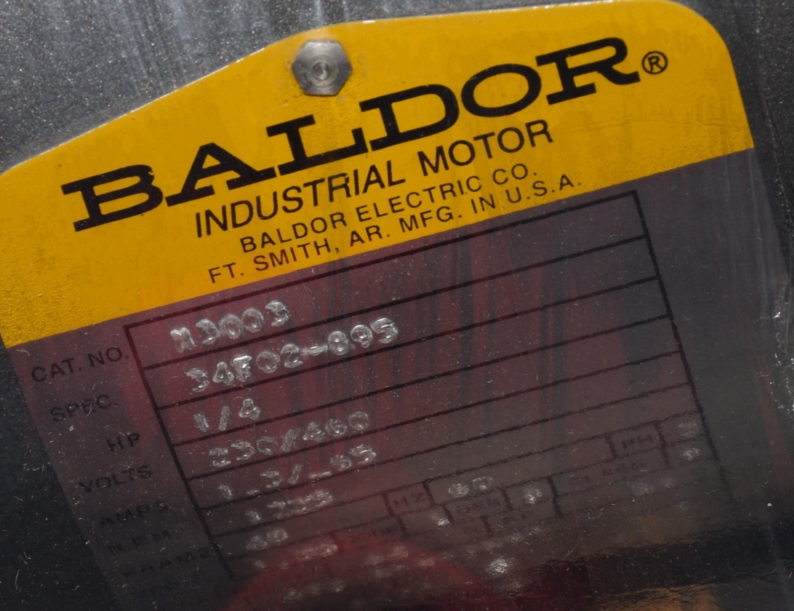 BALDOR 34F02-895 1/4 HP INDUSTRIAL ELECTRIC MOTOR 230/460 3-PHASE 1725 RPM