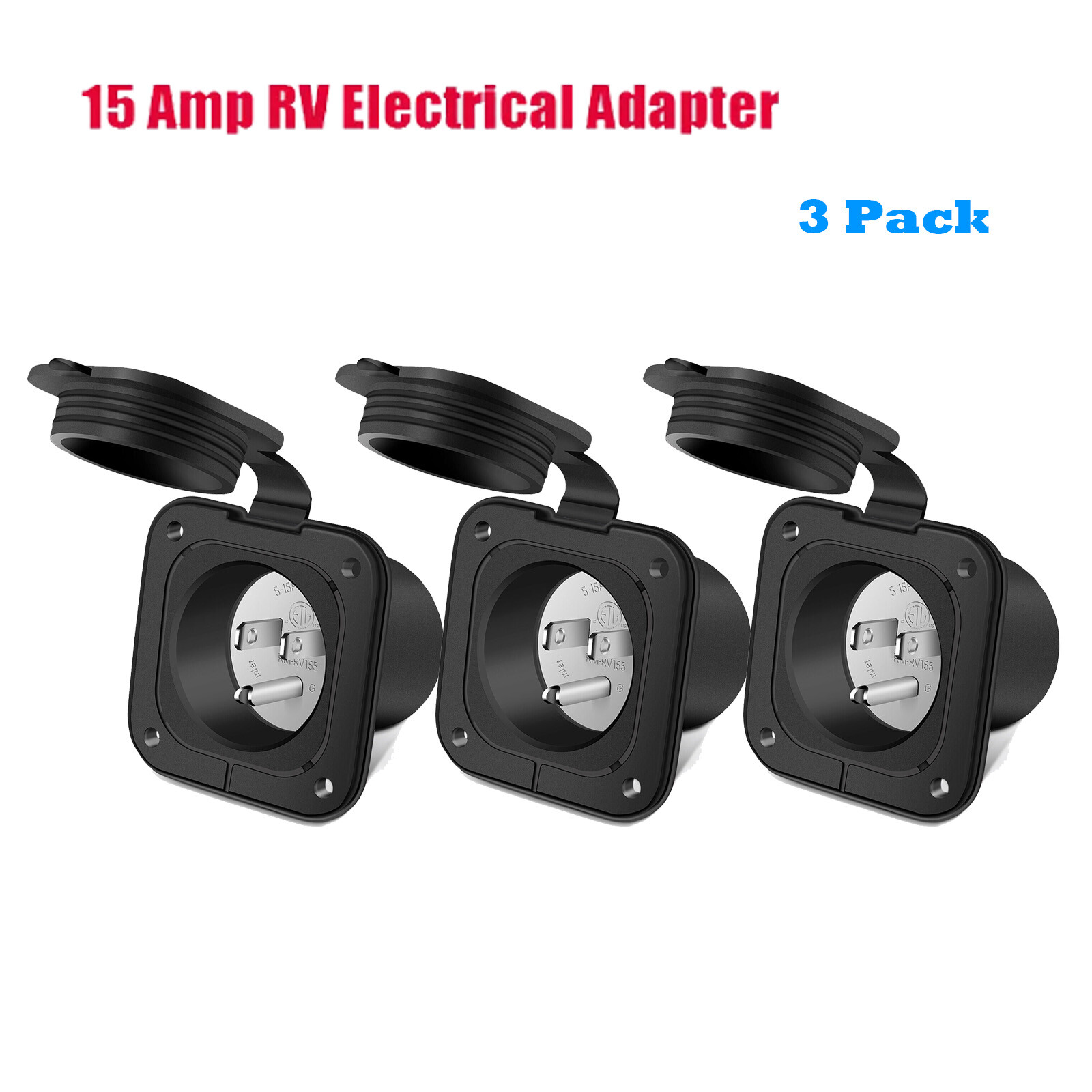 15A 125V Shore Power Inlet Port Plug Outlet NEMA 5-15P Male Receptacle RV Boat