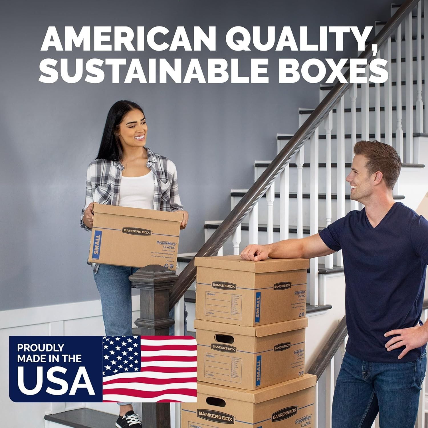 Small Classic Moving Box 10 Pack, Reinforced Handles, Tape-Free Assembly