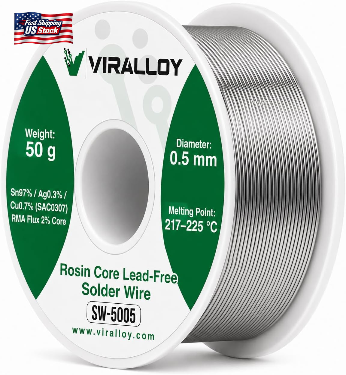 0.5Mm Lead Free Solder Wire, Rosin Core Solder for Electronics, Sn97/Ag0.3/Cu0.7