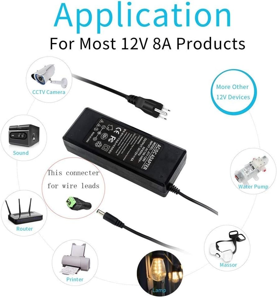 12V 8A 96W Power Supply Adapter AC to DC Converter Charger AC 110V ~ 240V to …