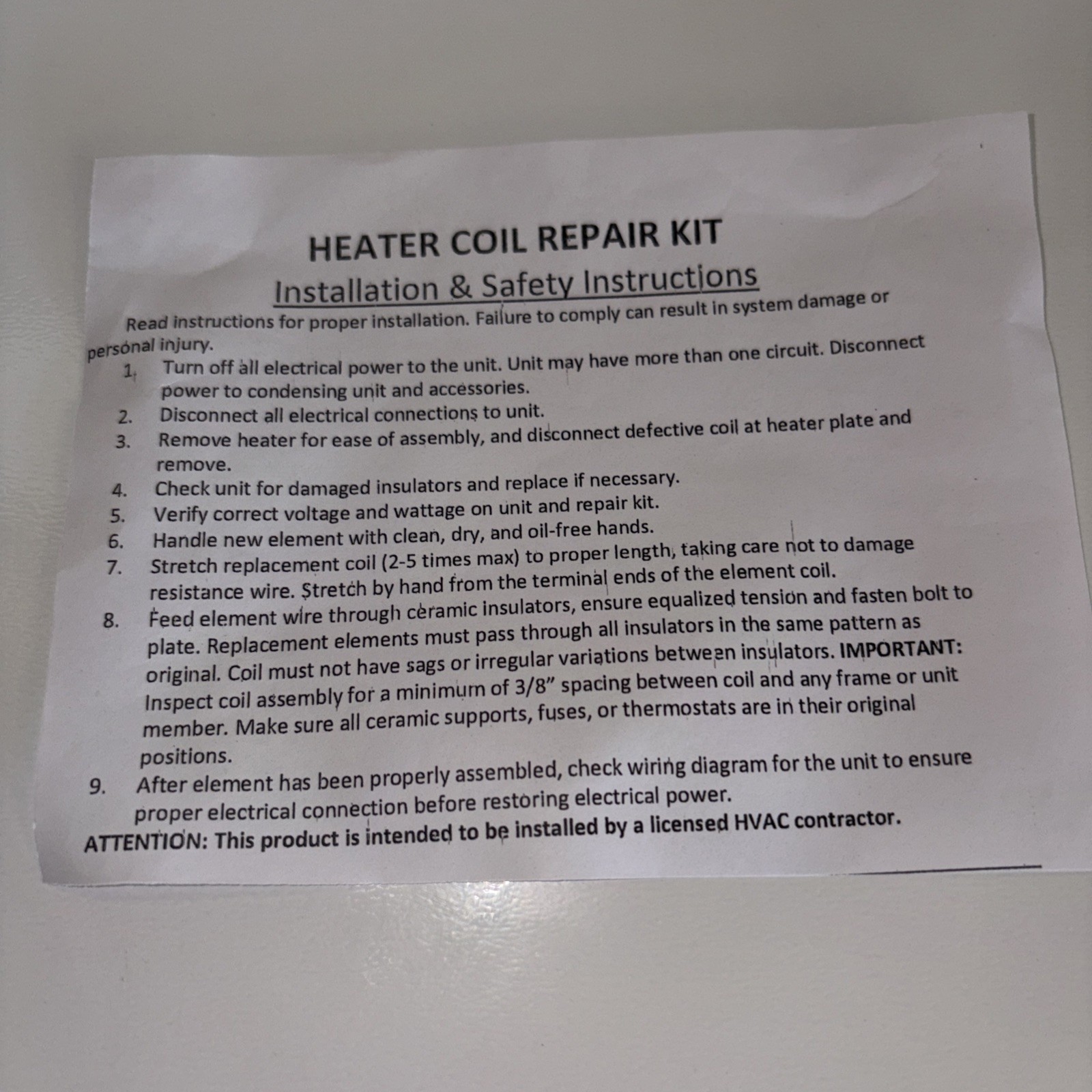 Qty 6 Global Non-Fused Electric Heat Restring Kit 5KW • 240 Volts •Free Shipping