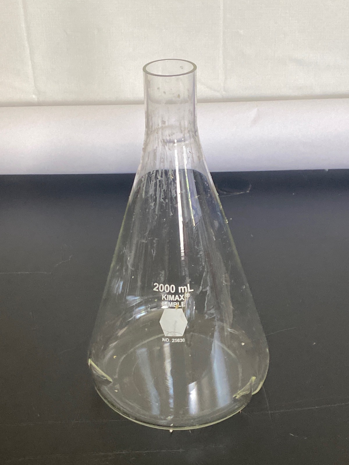 Used DWK KIMAX Glass 2000mL 2L Delong Shaker Culture Flask w/ Baffles 25630
