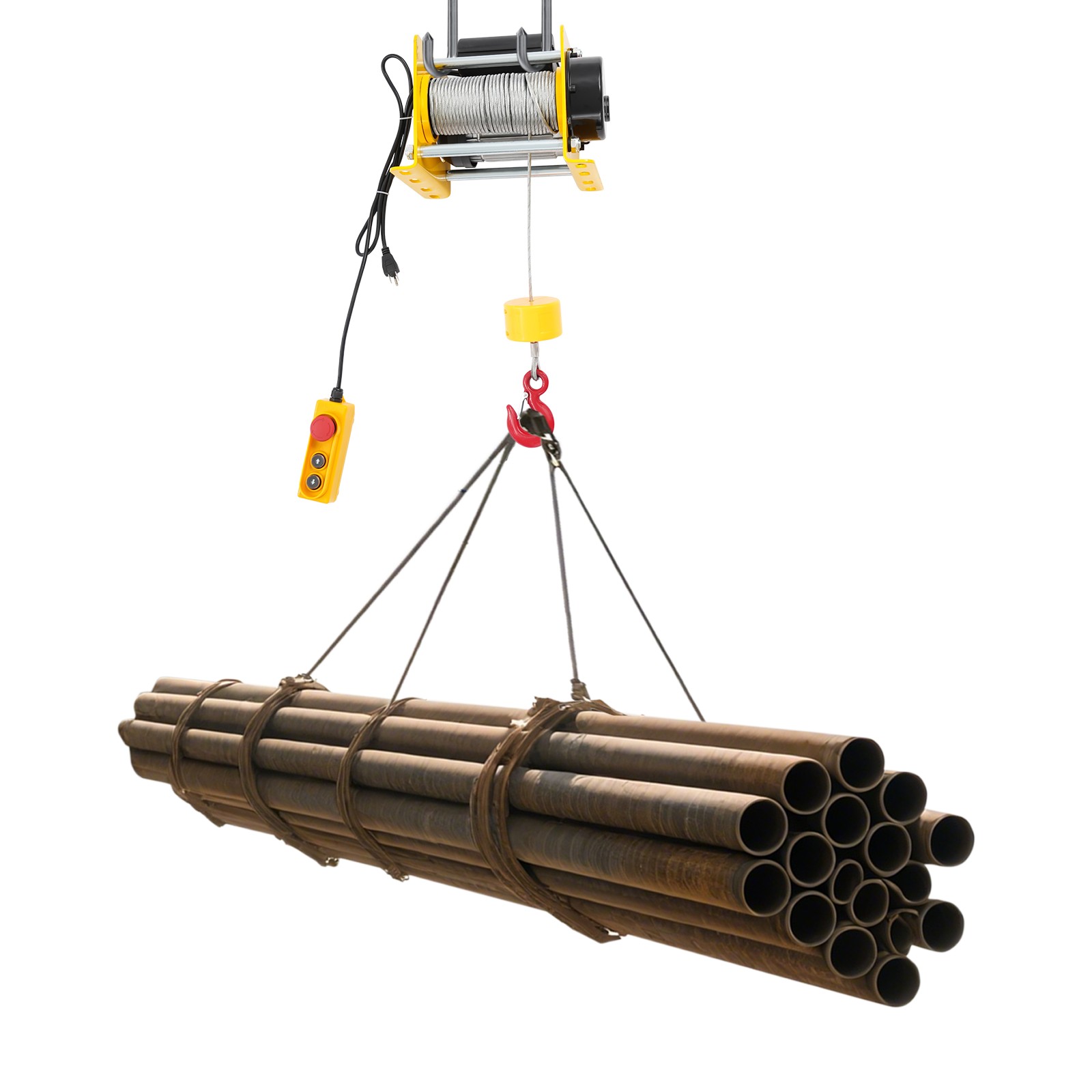 Electric Hoist Winch 881LBS for Lifting or Towing, Wire Rope 30m, Yellow, 1000W