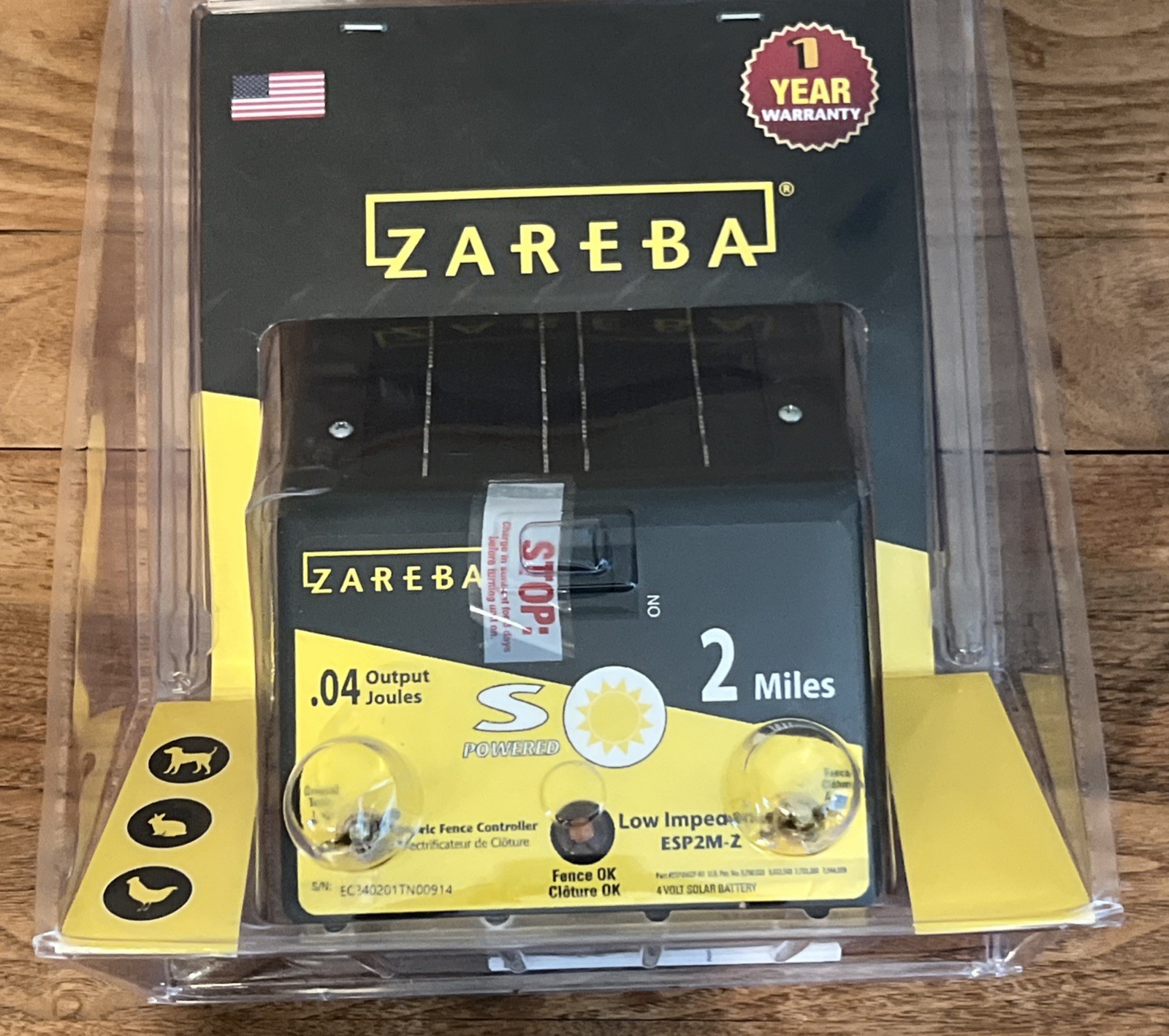 NEVER USED Zareba Model ESP2M-Z 2-Mile Solar Powered Electric Fence Charger