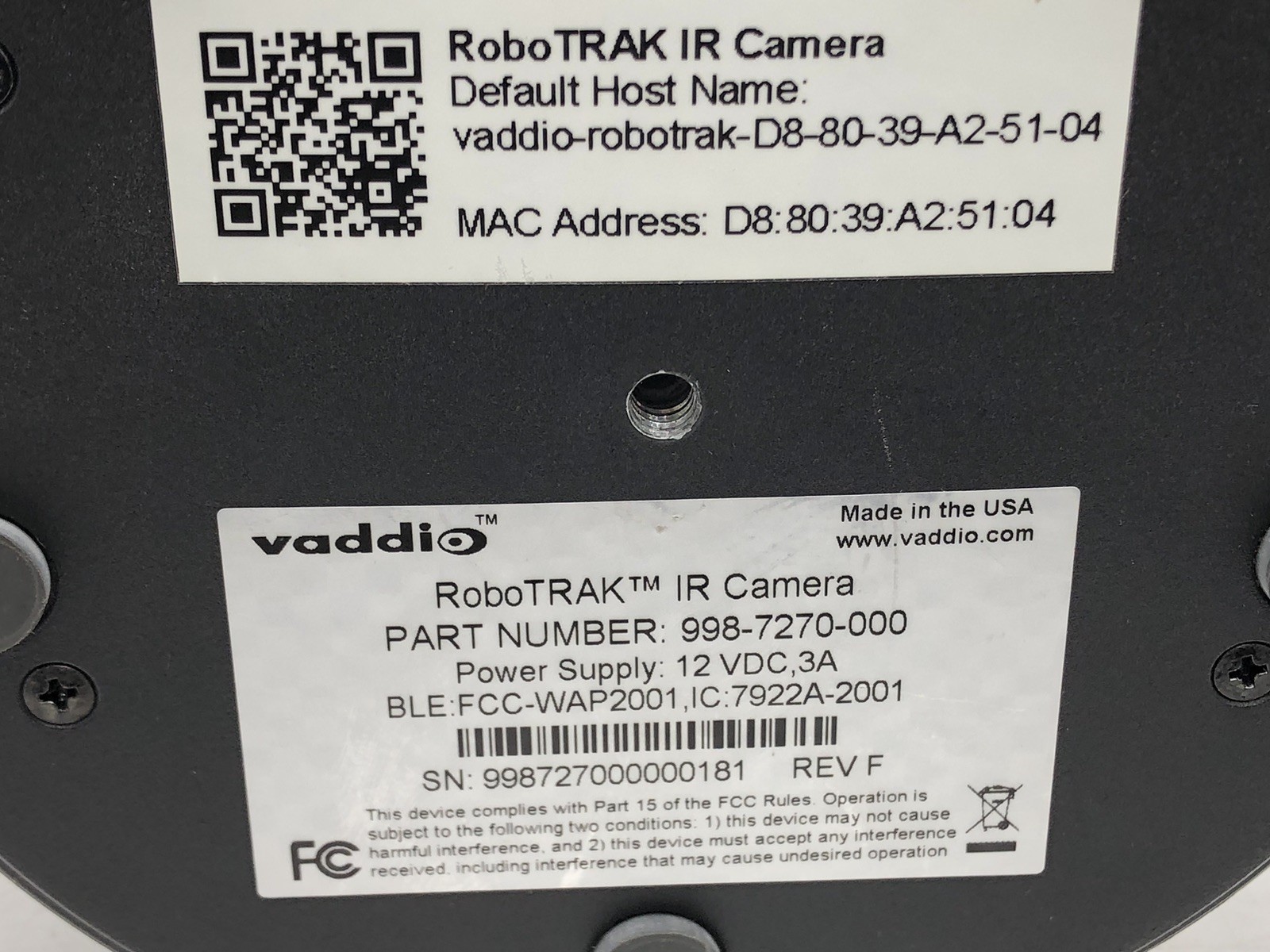 Vaddio RoboTRAK IR Camera 998-7270-000 Auto Tracking Camera Conference System
