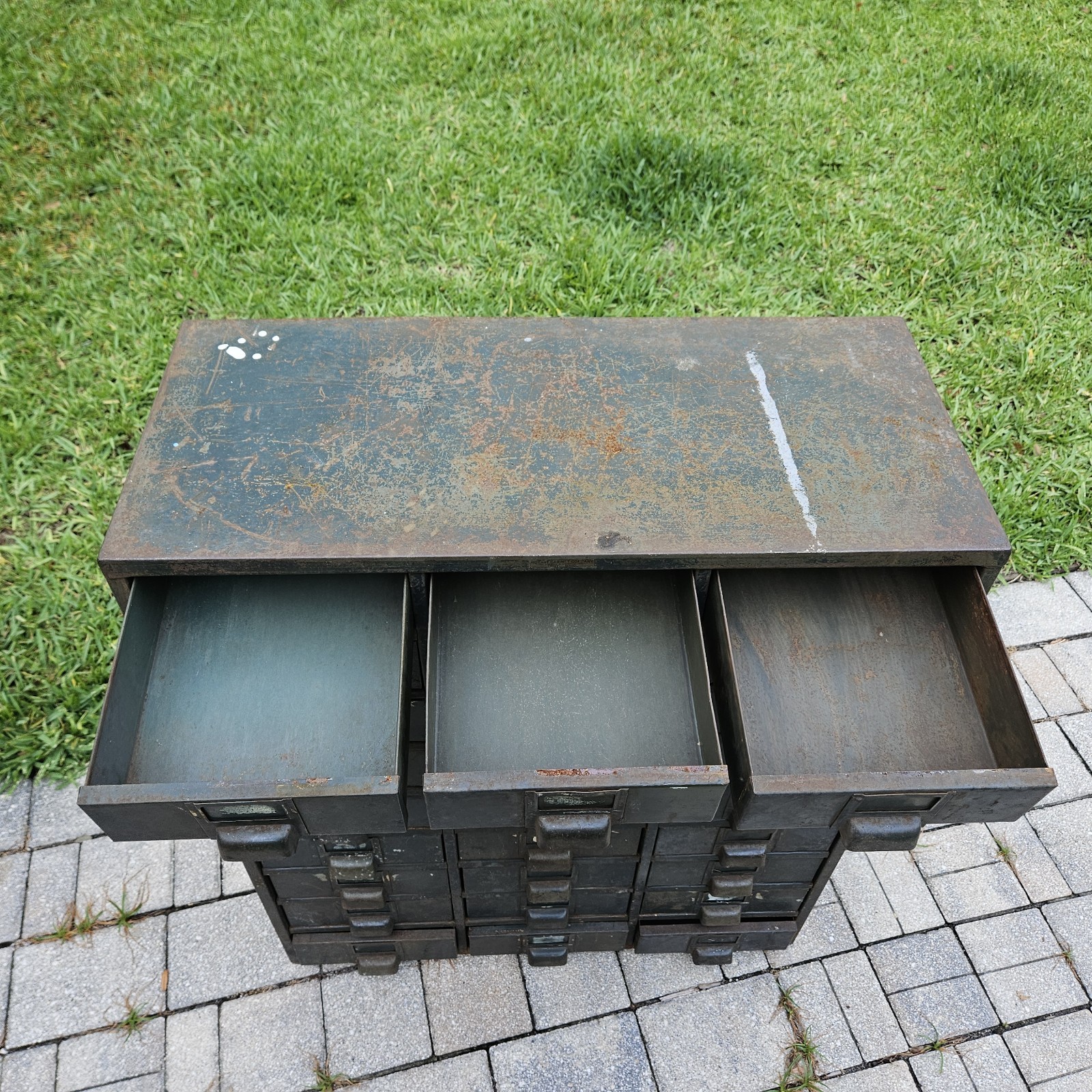 Vintage Hobart Industrial Steel Metal Parts Cabinet Machinist 27-Drawer Green