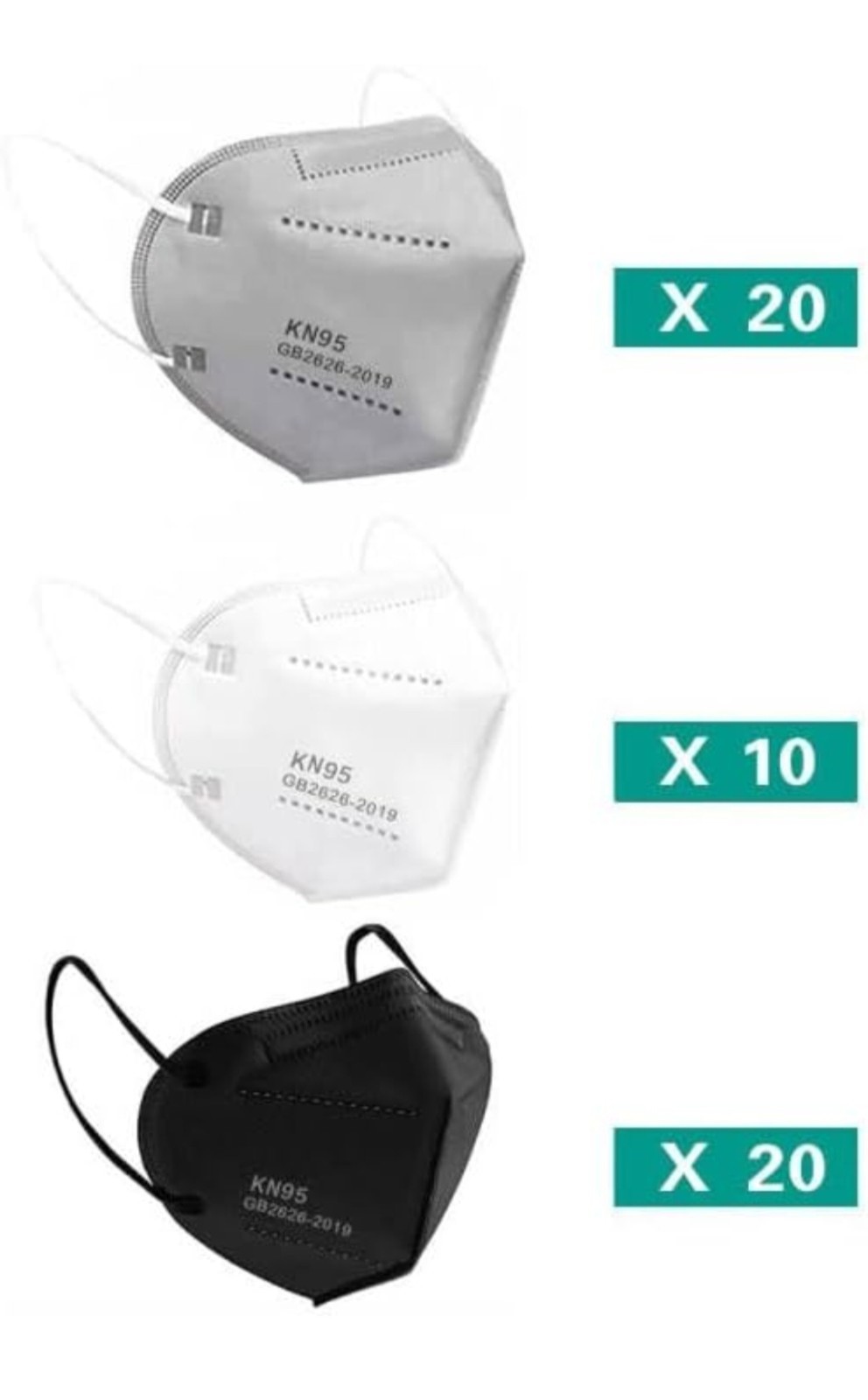 Lement KN95 Disposable Face Masks 5-Layer 50 Pack GB2626-2019 Black White Gray