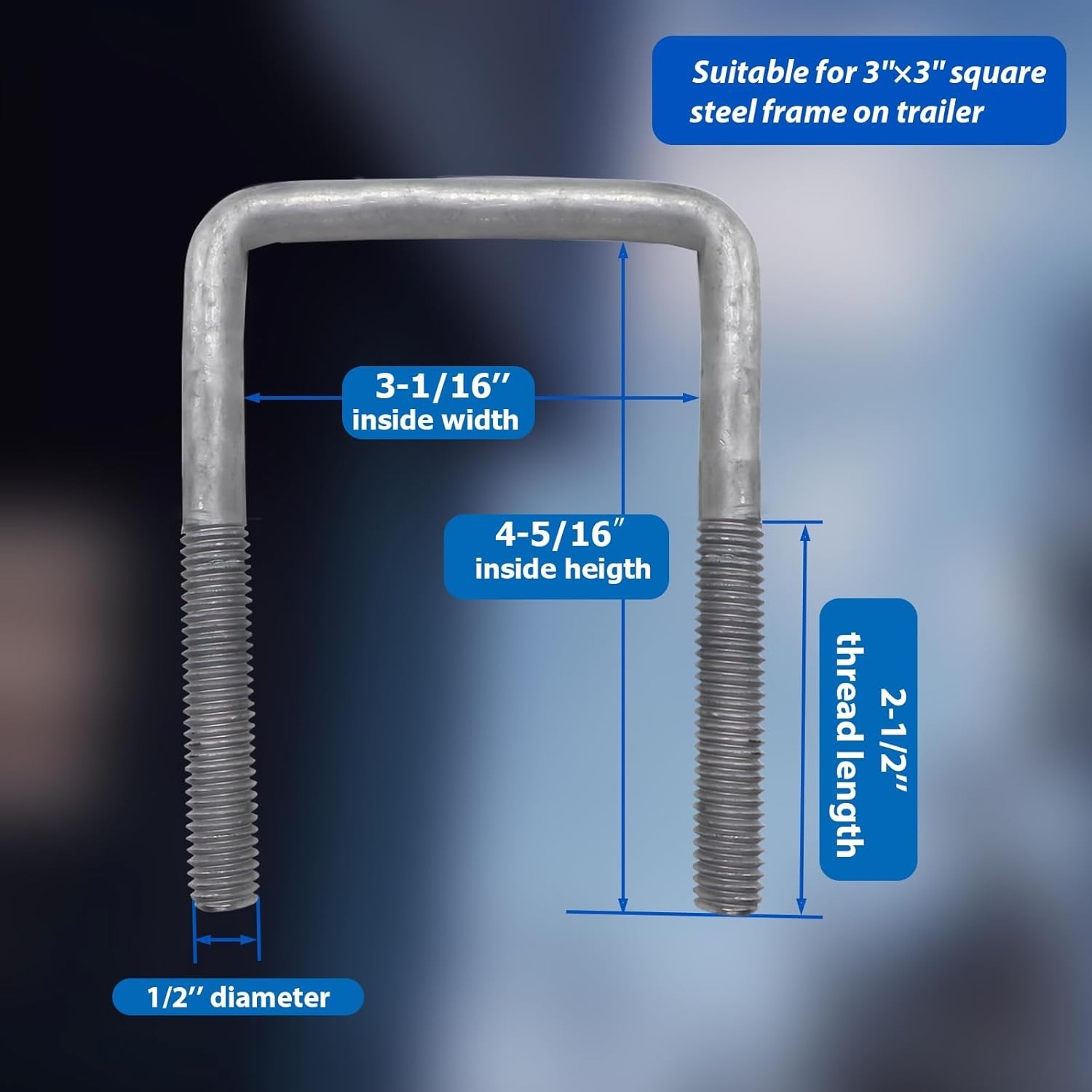 4 Pcs Hot Dipped Galvanized Square U-Bolts,1/2″ D x 3 1/16″ W x 4 5/16″ L,3 i…