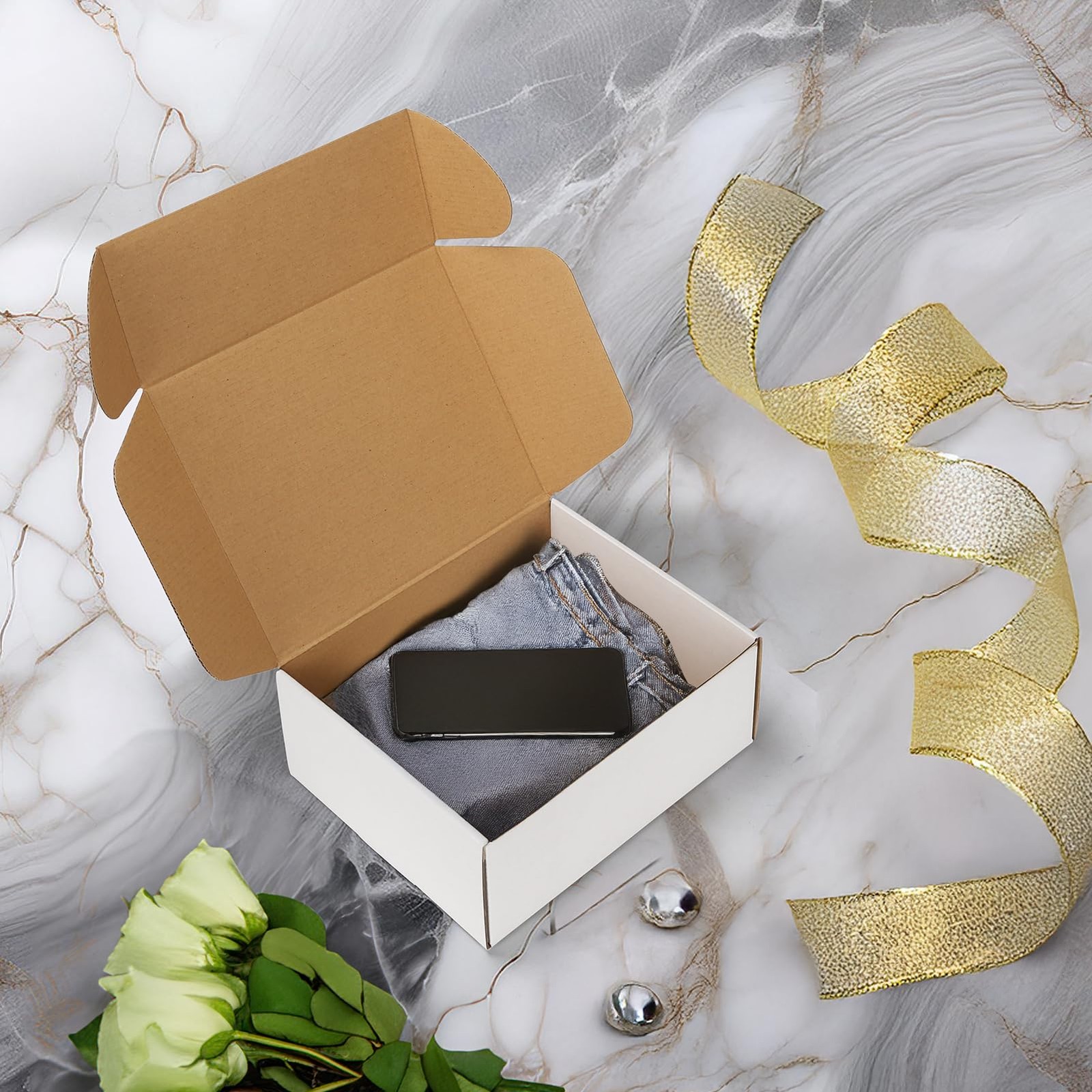 10x8x4 Inches Shipping Boxes Set of 20, White Small Corrugated Cardboard Box,…
