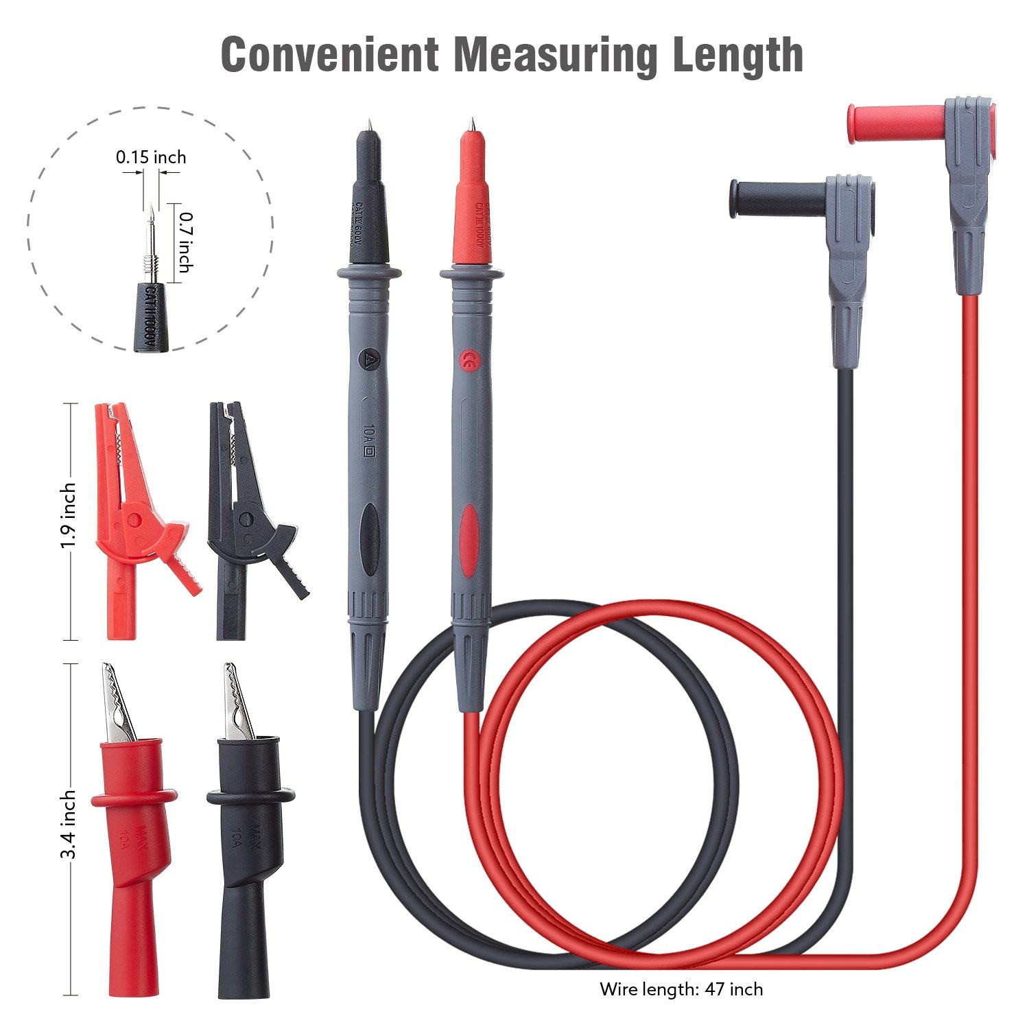Multimeter Test Leads Silicone Safety Alligator Clips CAT III 1000V CAT IV 600V