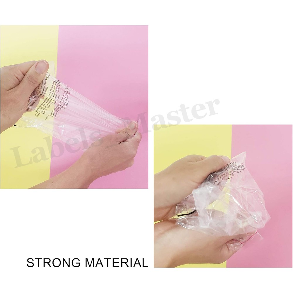 Clear Poly Bags Resealable Suffocation Warning OPP Cello Merchandise Packaging