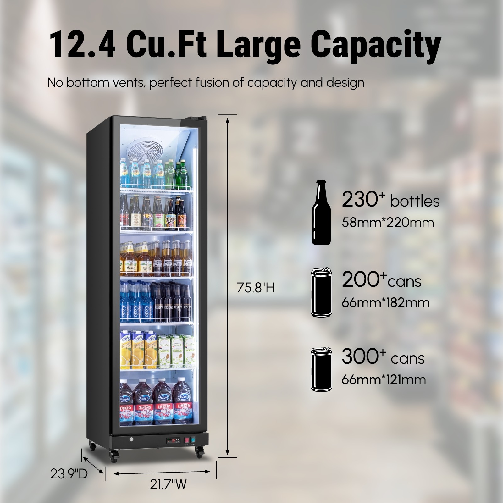 Yeego Commercial Drink Fridge Merchandiser Display Cooler 12.36 Cu.ft Glass Door
