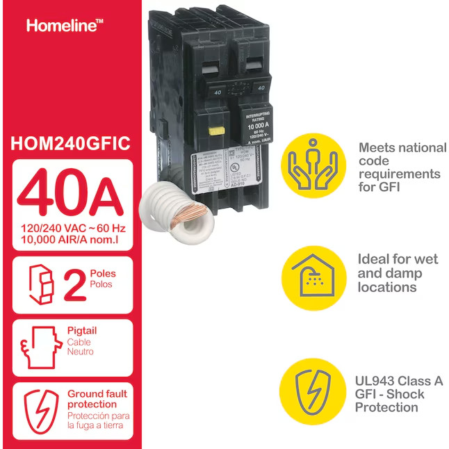 Square D Homeline 40-amp 2 -Pole GFCI Circuit Breaker