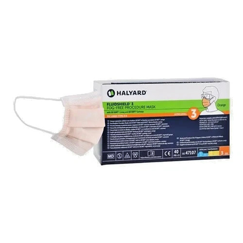 CASE of 400 LEVEL 3 “FOG FREE” Procedure Masks ORANGE Halyard FLUIDSHIELD* 47107