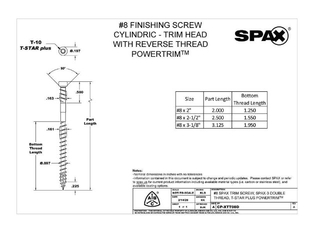 (Pick Size) SPAX Exterior/Interior Power Trim Head Wood PVC Screws White 200 pcs