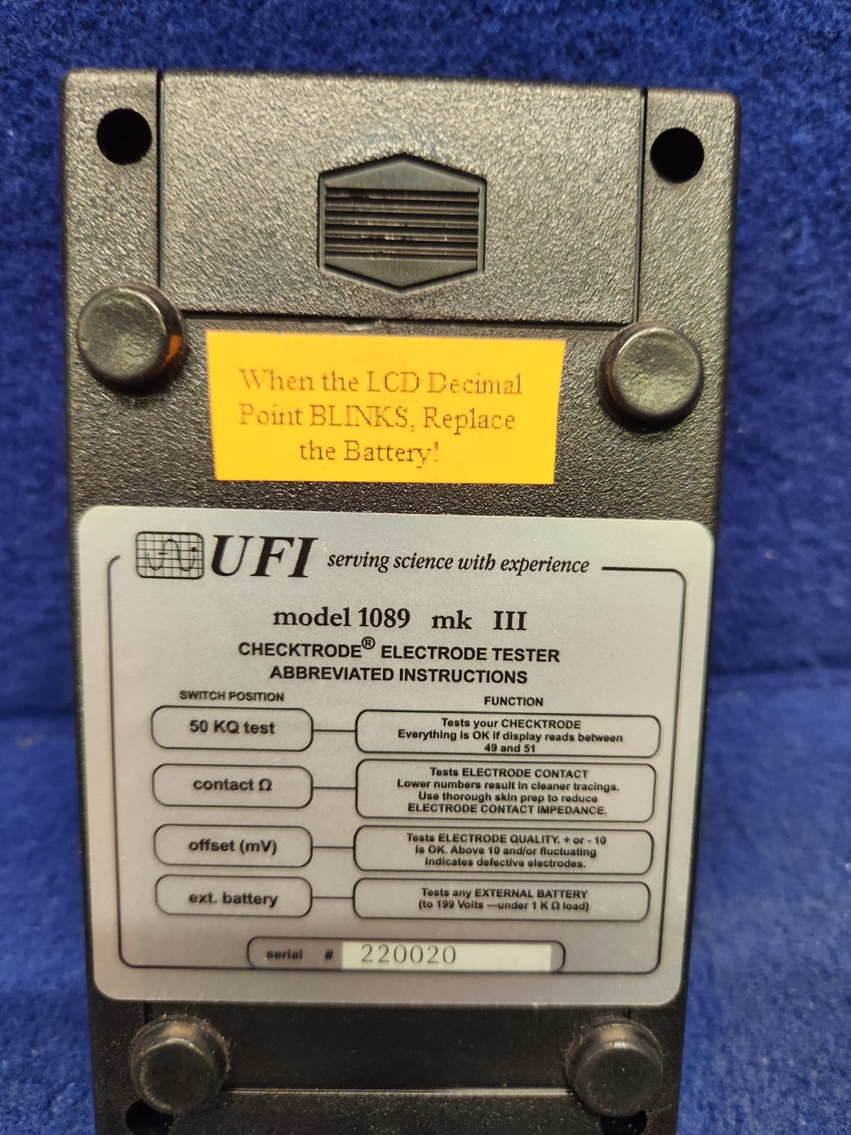 Electrode Tester UFI Checktrode Model 1089 MK III Impedance Meter