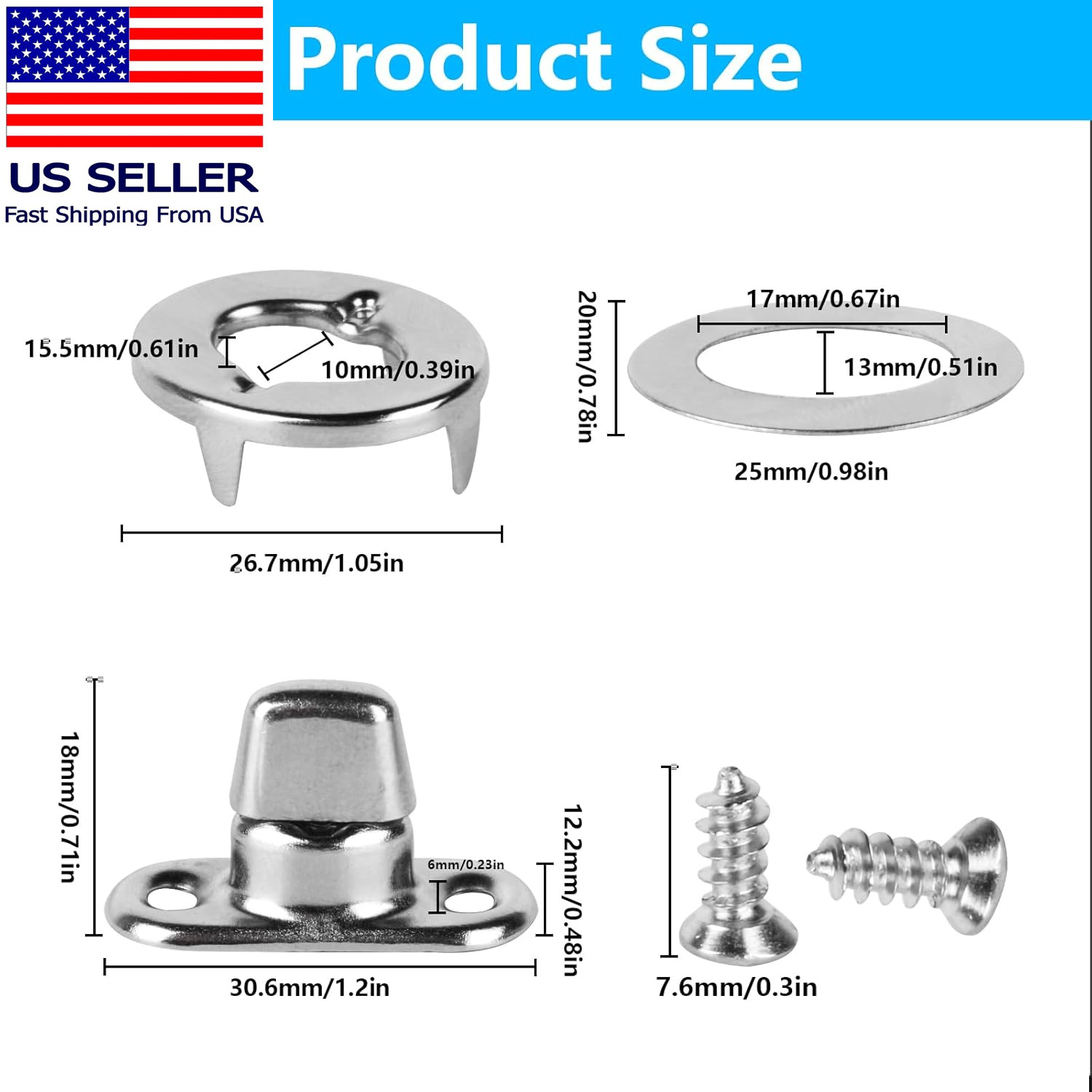 Marine Grade Fasteners – Nickel Plated Twist Lock & Turn Button Eye 12 Sets