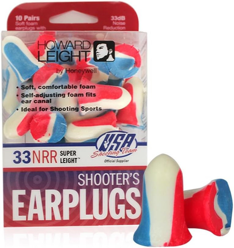 Howard Leight Disposable Foam Shooting Earplugs, 10-Pairs Red/White/Blue