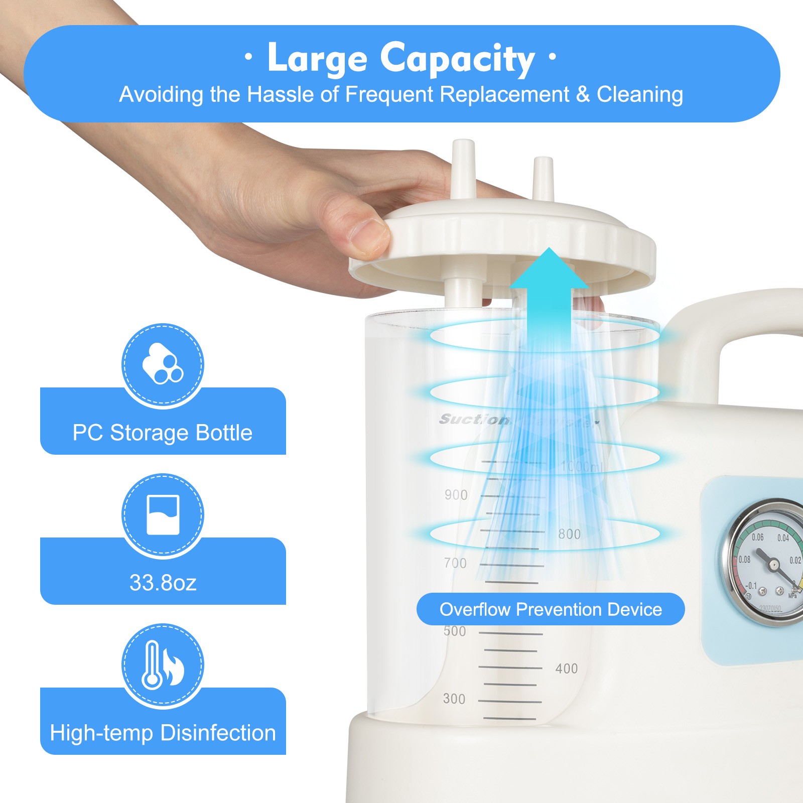 1000ML Phlegm Suction Unit Portable Dental Medical Vacuum Aspirator Machine