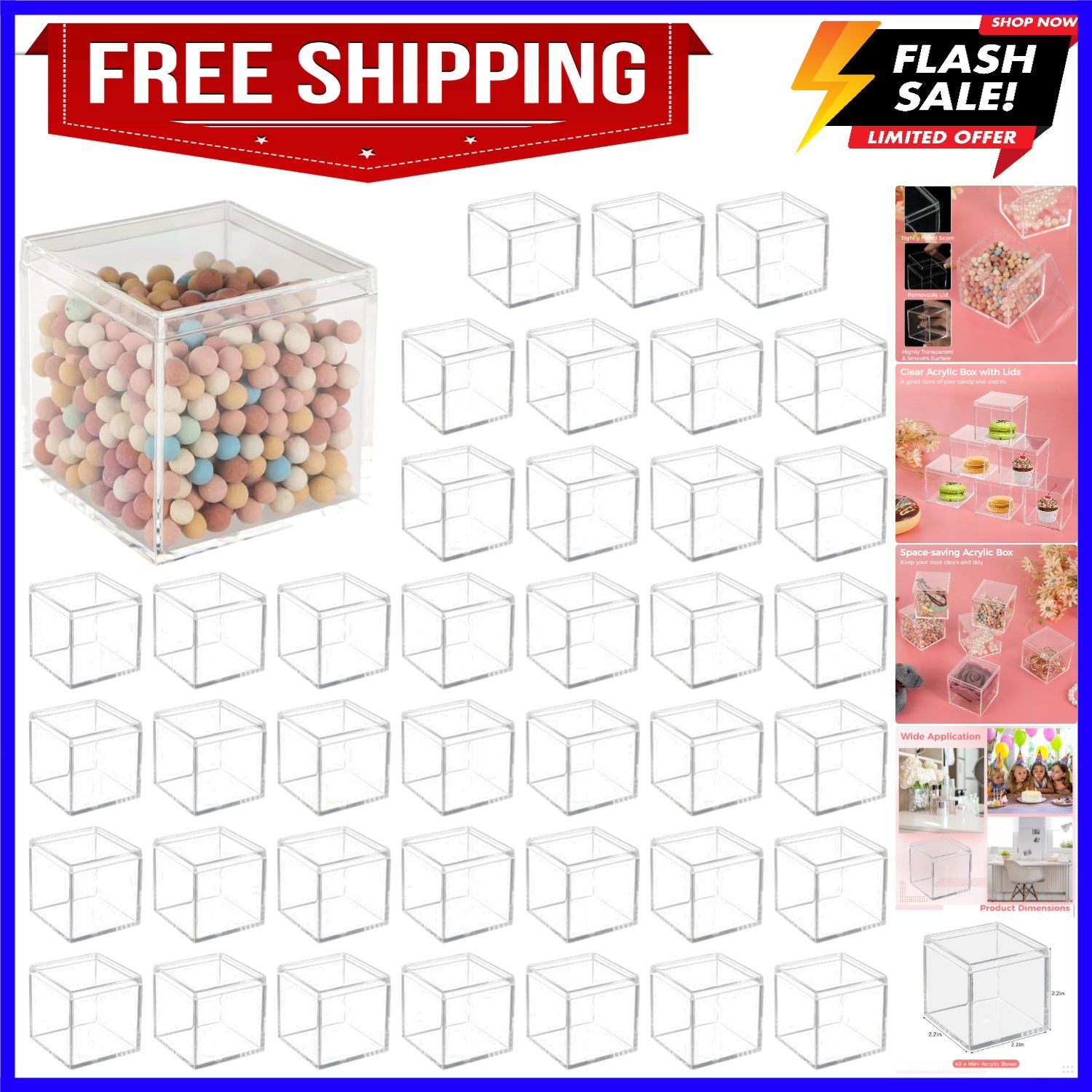 40 Pcs Acrylic Boxes – Clear Small Square Display Boxes, 2.2 x 2.2 x 2.2 in, …