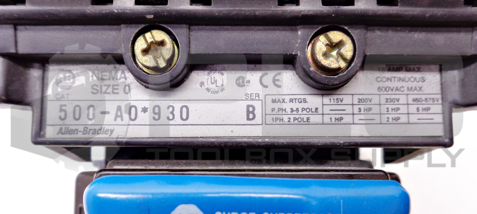 ALLEN BRADLEY 500-AOD93-X4 CONTACTOR 18A 600V W/COIL CB254 230V 60HZ 500-A0*930