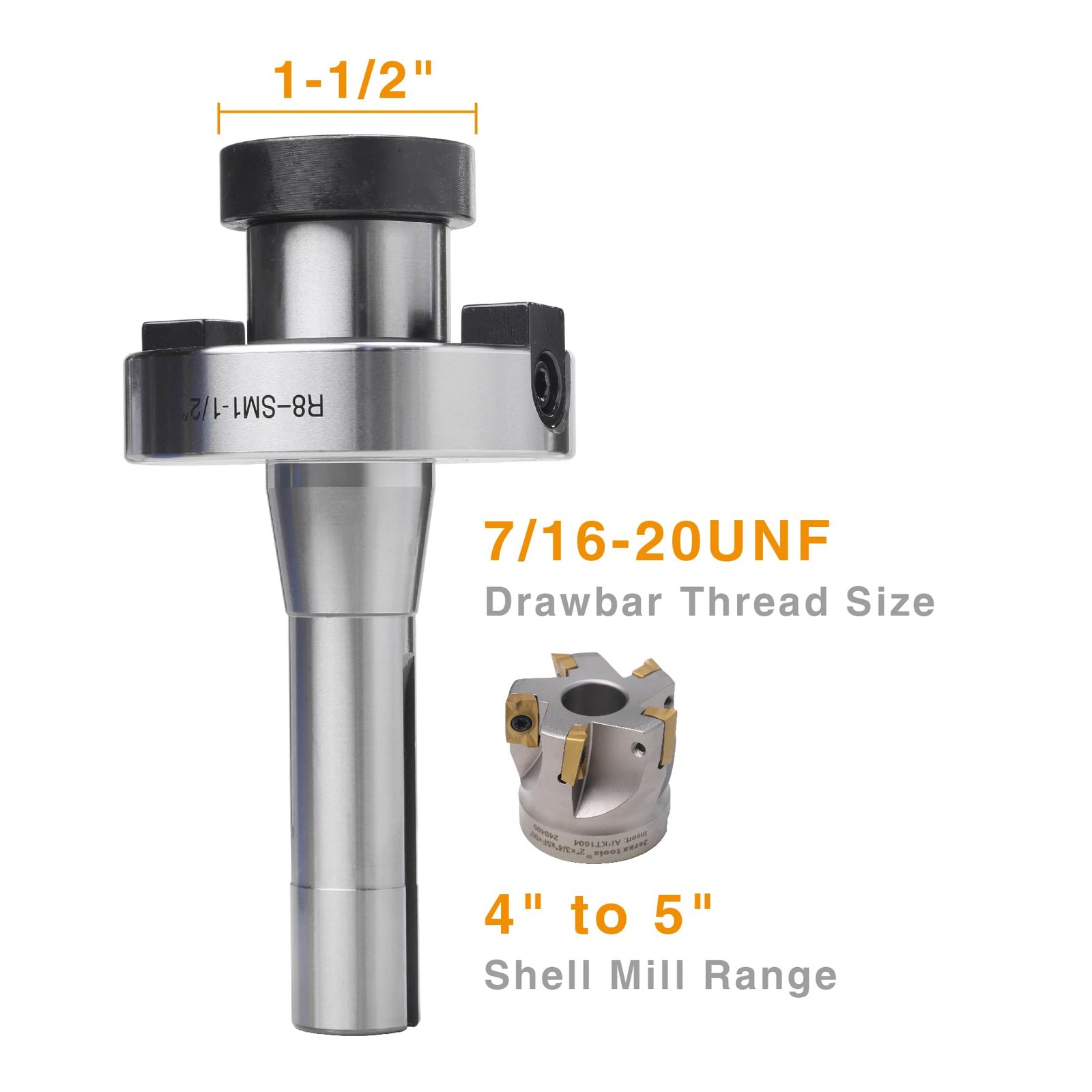 Jerax tools R8 Shank Shell Face Mill Arbor Adapter Holder, Arbor: 1-1/2”, Range: