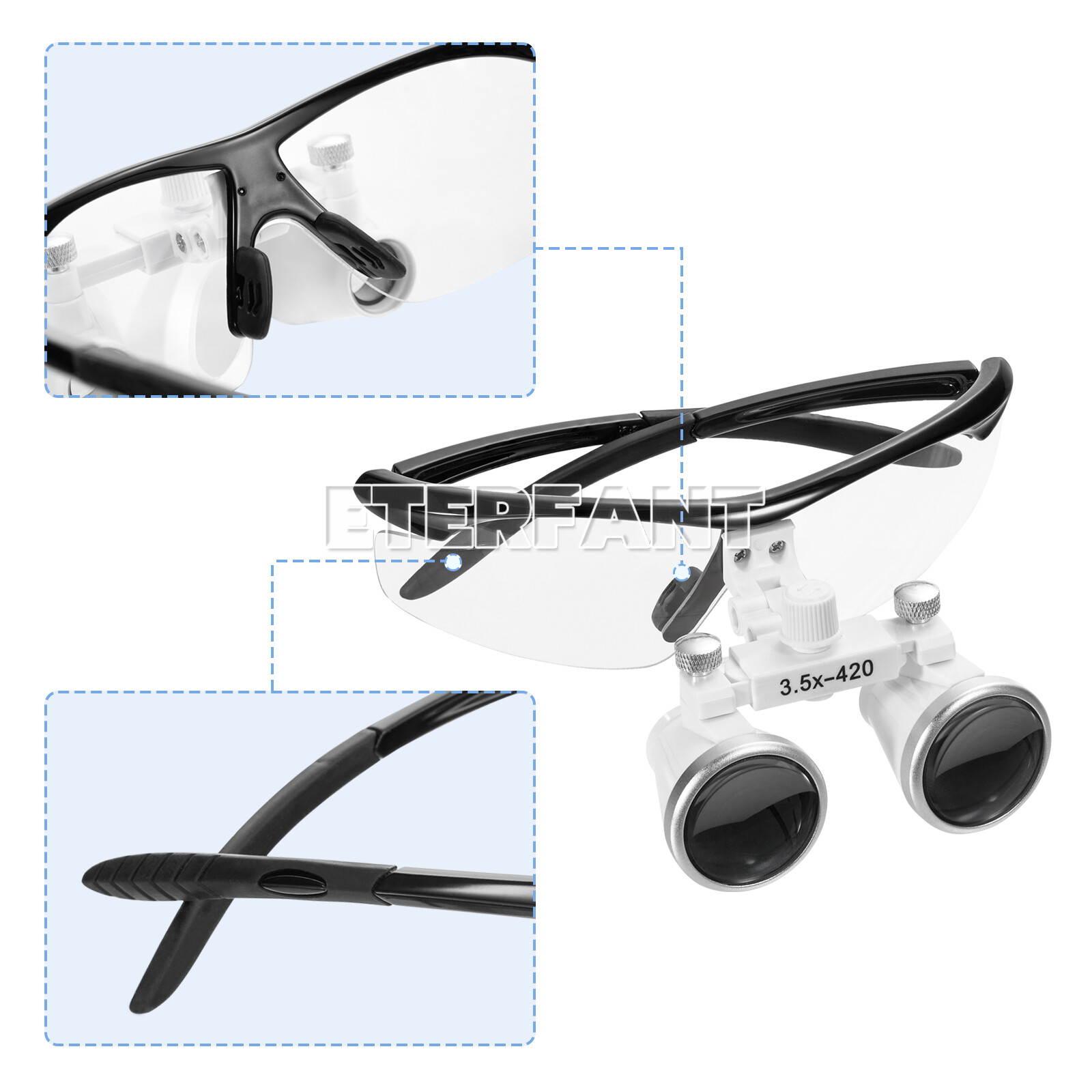 ETERFANT Dental 3.5x Magnifier Binocular Loupes+3W LED Head Light Lamp Medical