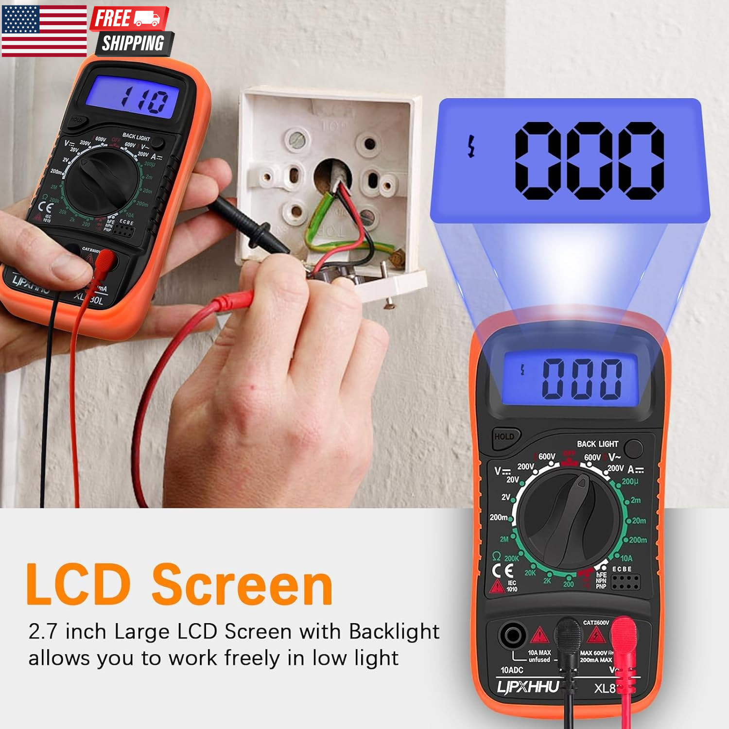 Digital Multimeter Voltmeter Battery Voltage Multi Tester Continuity Ohm Volt Am