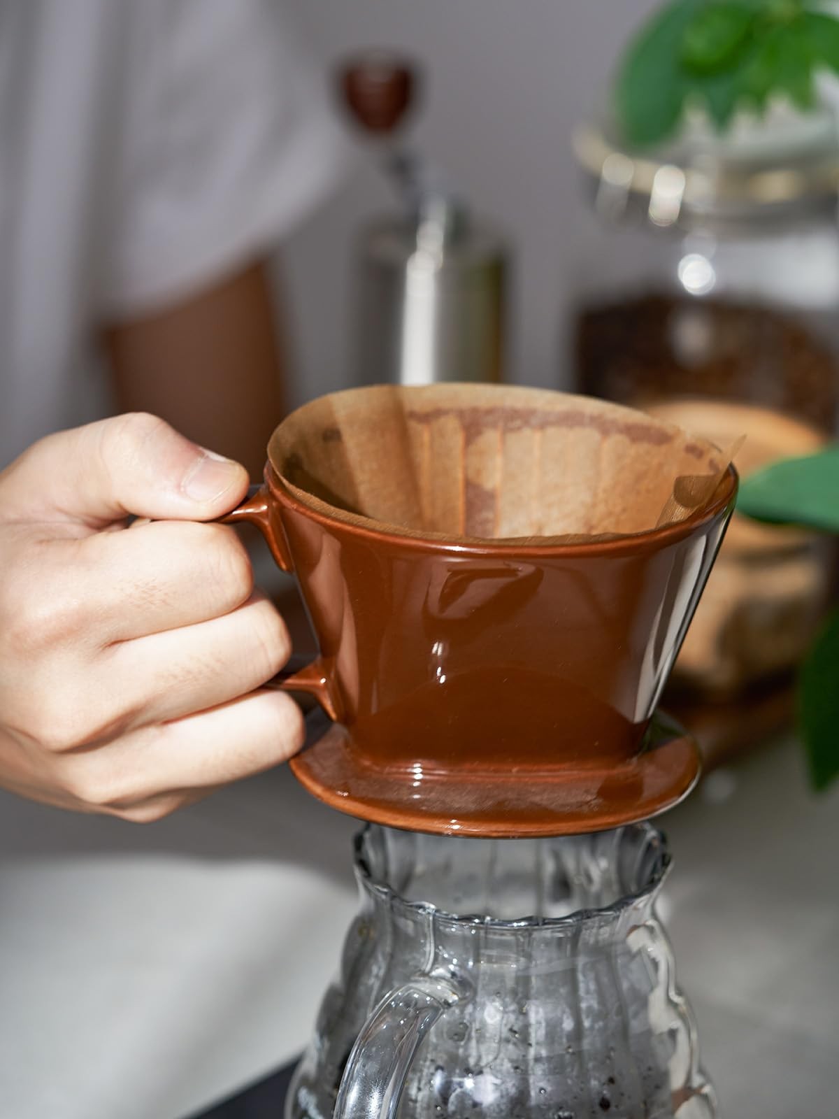 DOWAN Pour Over Coffee Dripper, Non Electric Normal, Brown