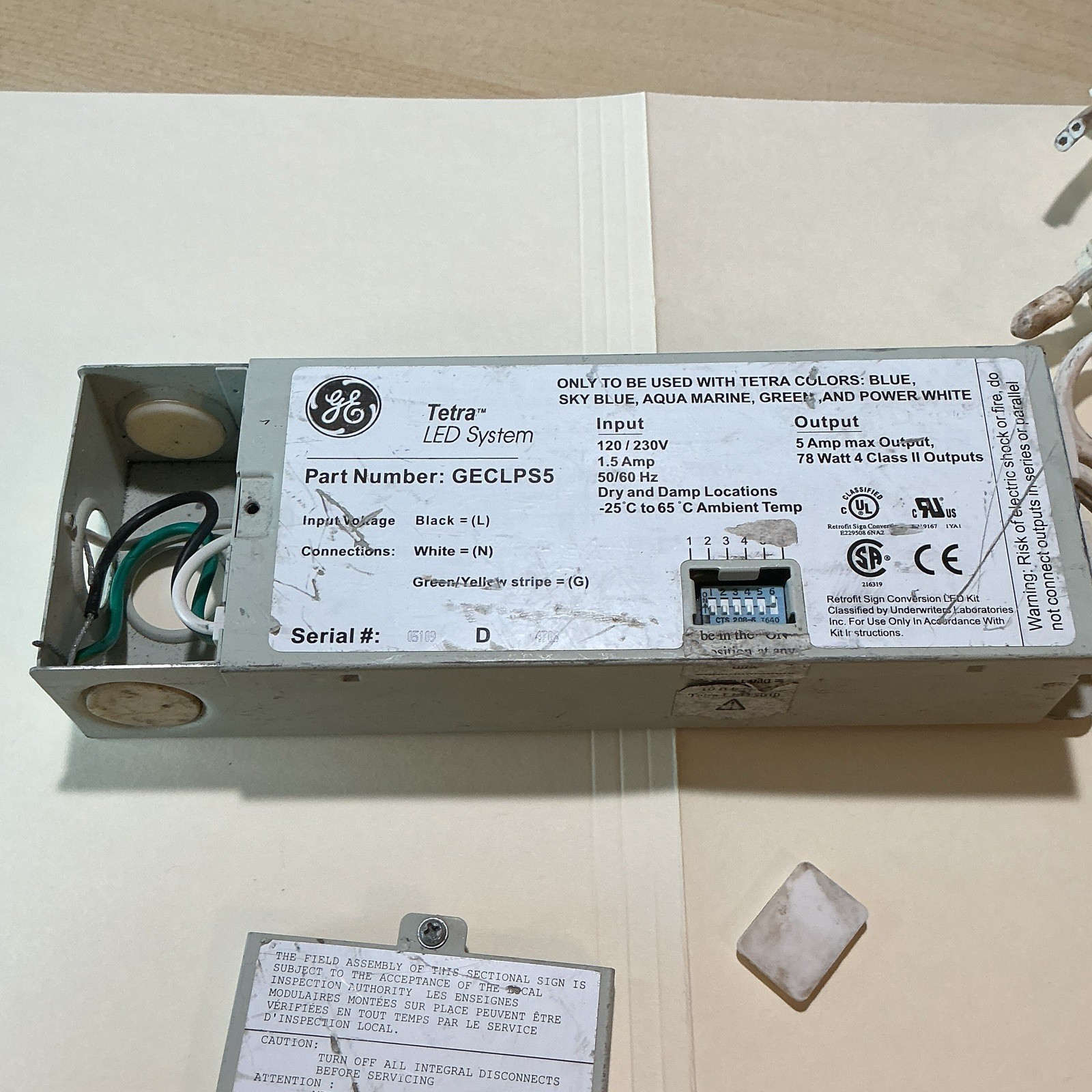 GE Tetra LED System Power Supply GECLPS5 120/230VAC 5A 78W Enclosed Class II